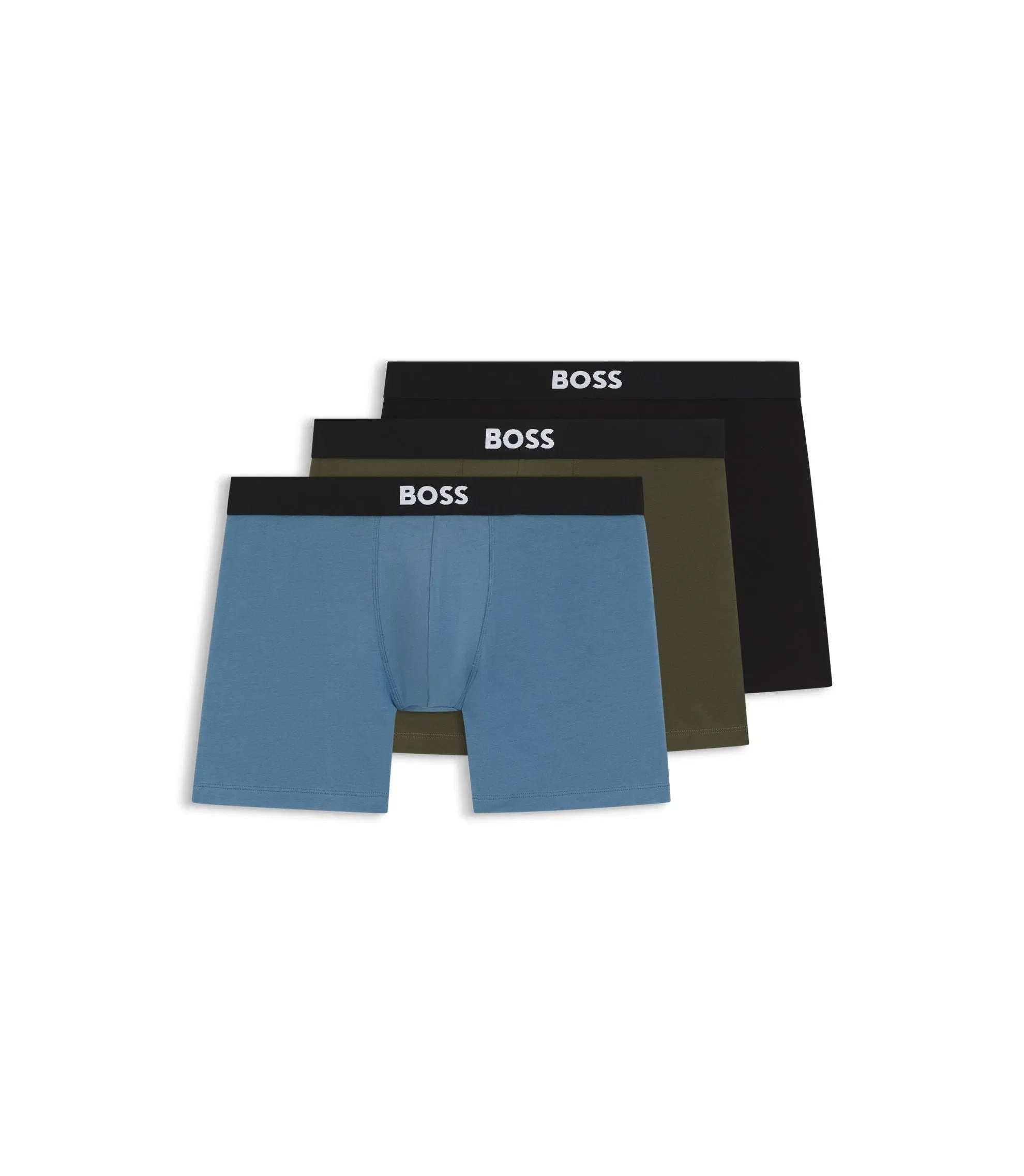 Boss Three Pack Of Boxer Briefs In Stretch Cotton Light Green
