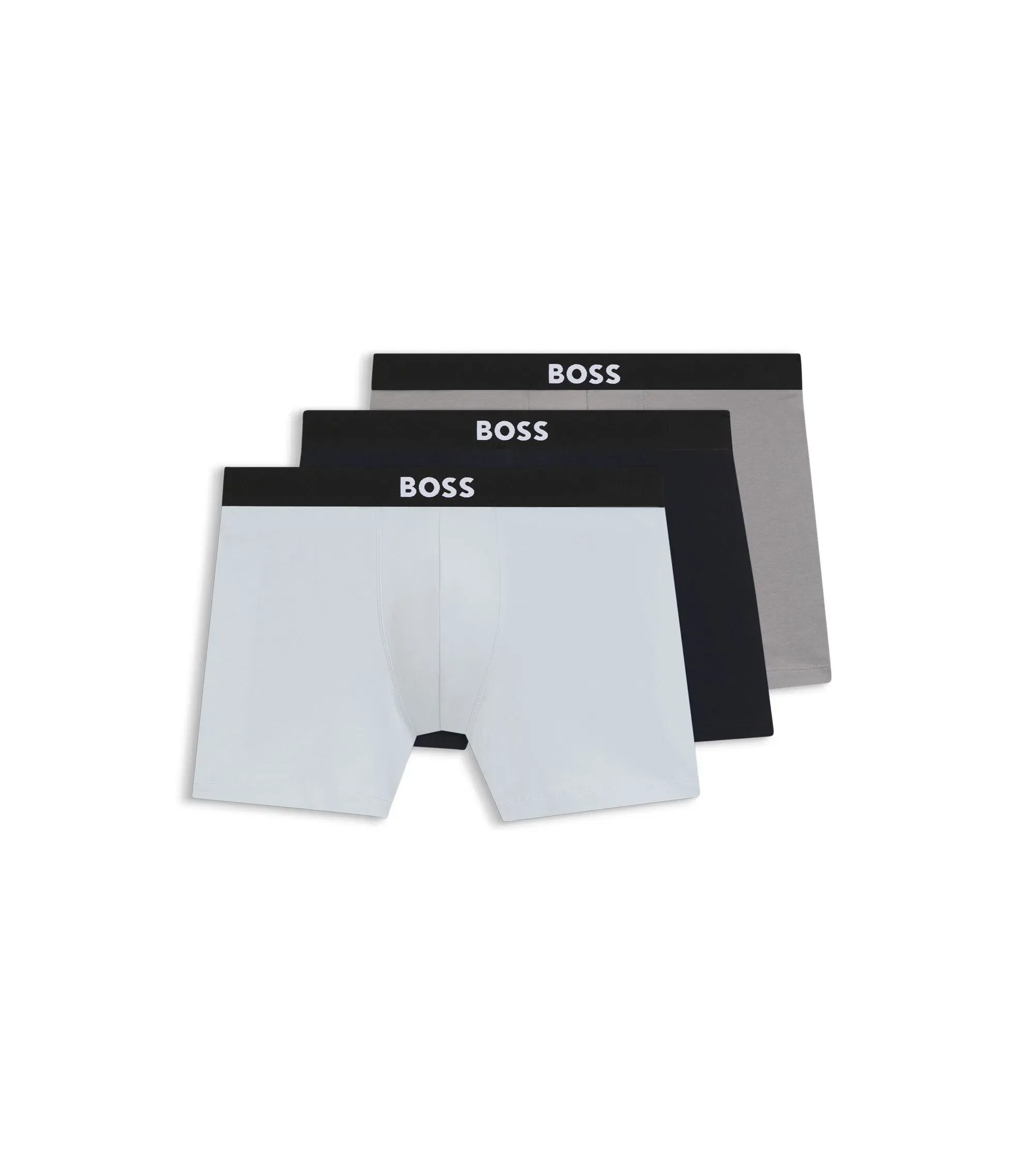 Boss Three Pack Of Boxer Briefs In Stretch Cotton Light Blue
