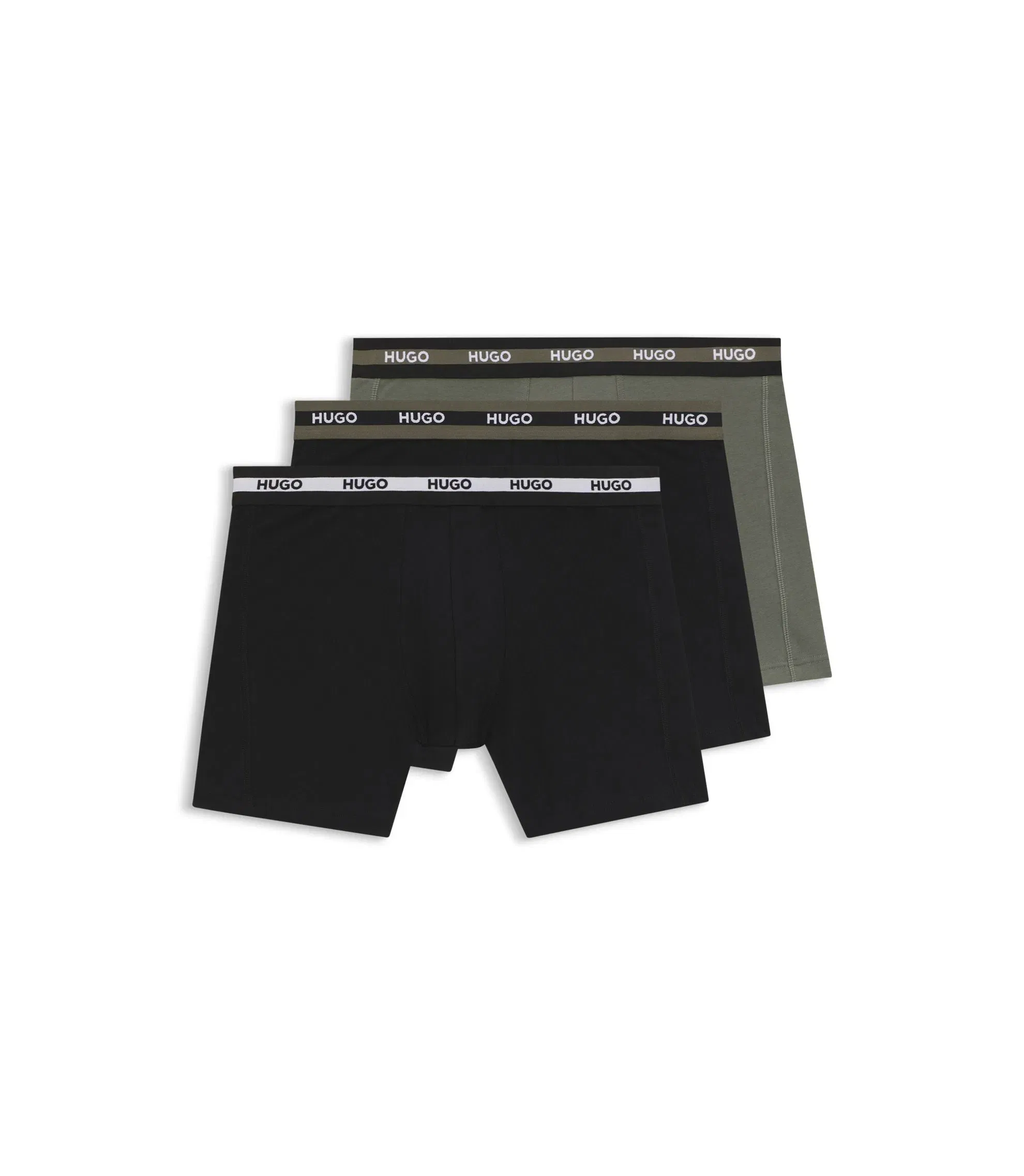 Hugo Three Pack Of Branded Boxer Briefs In Stretch Cotton Patterned