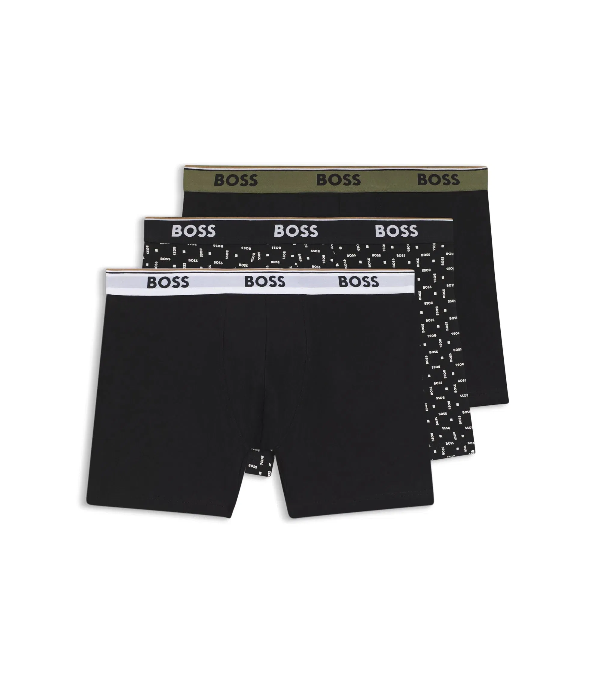 Boss Three Pack Of Stretch Cotton Boxer Briefs With Logo Waistband Black