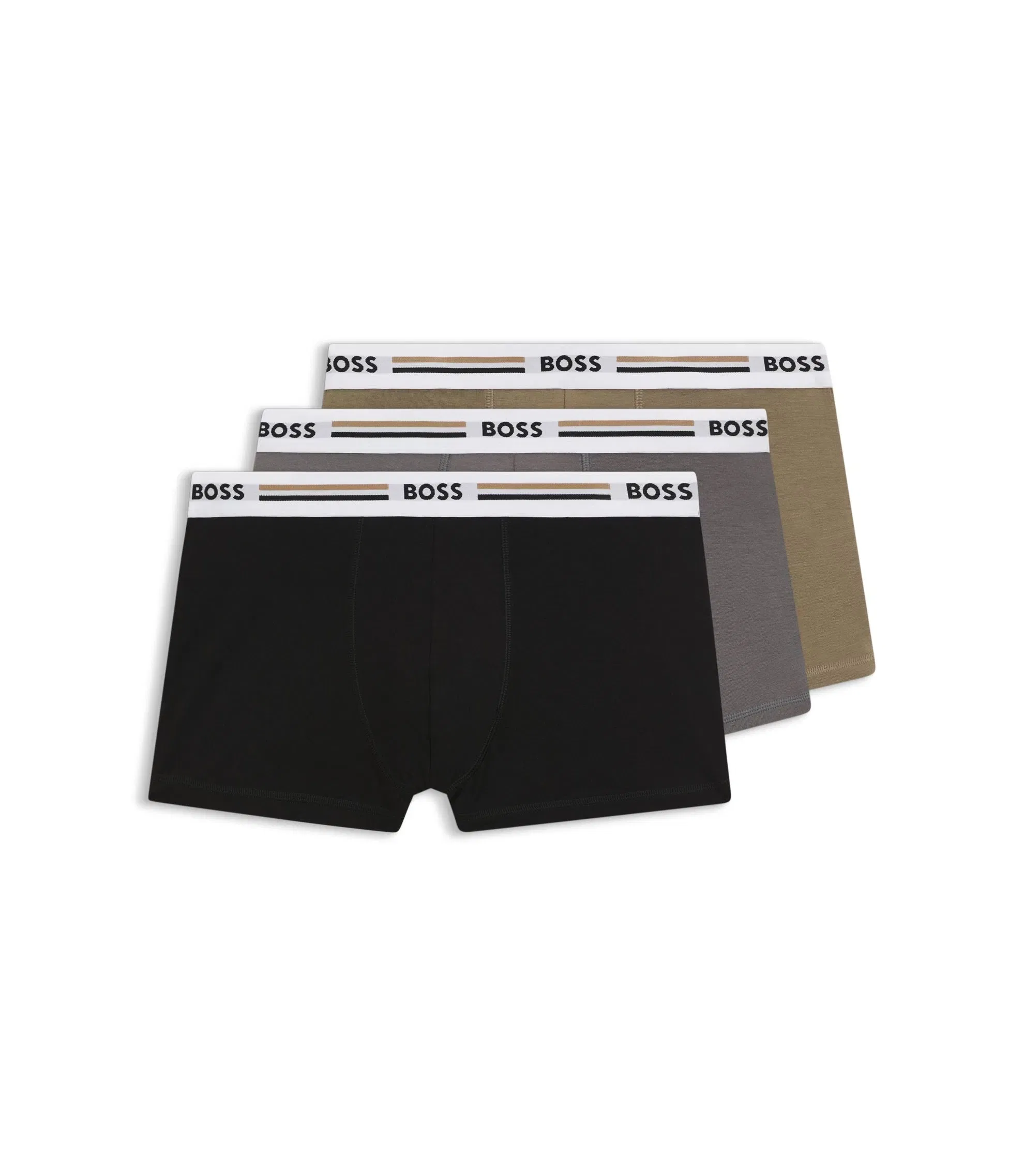 Boss Three Pack Of Trunks With Stripe And Logo Waistbands Patterned