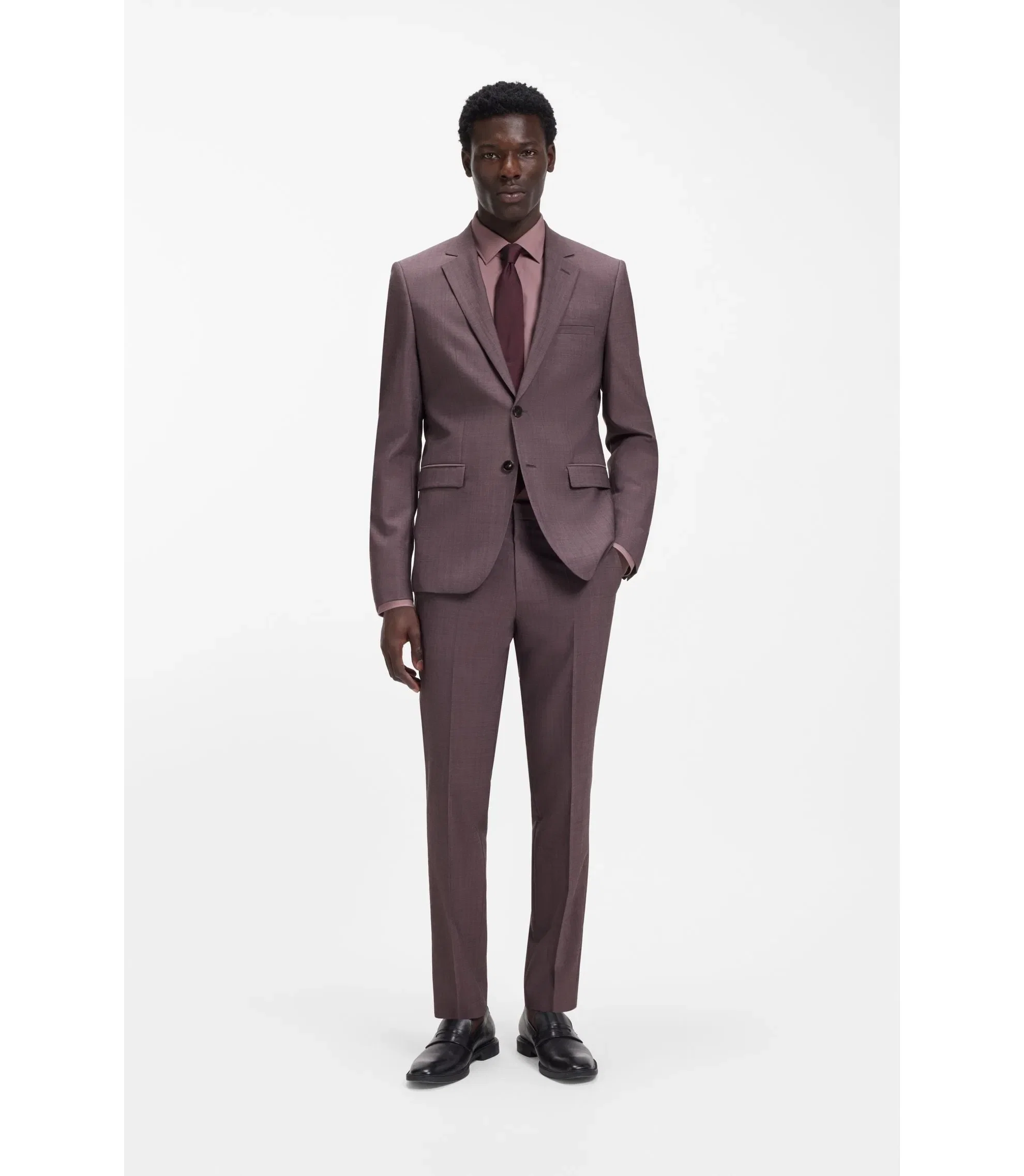 Hugo Two Piece Extra Slim Fit Suit In Wool Blend Poplin Light Brown