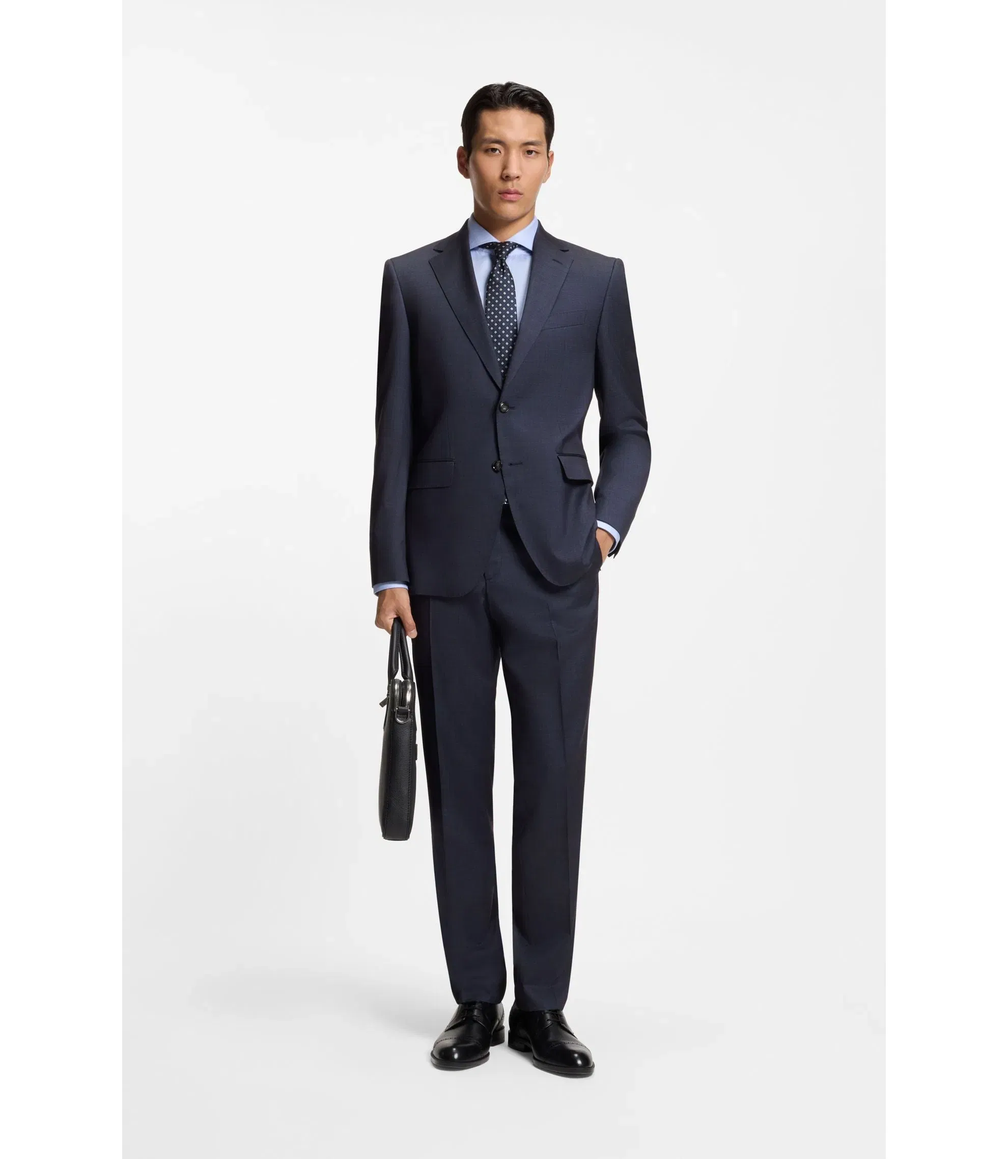 Boss Two Piece Regular Fit Suit In Virgin Wool And Silk Light Blue