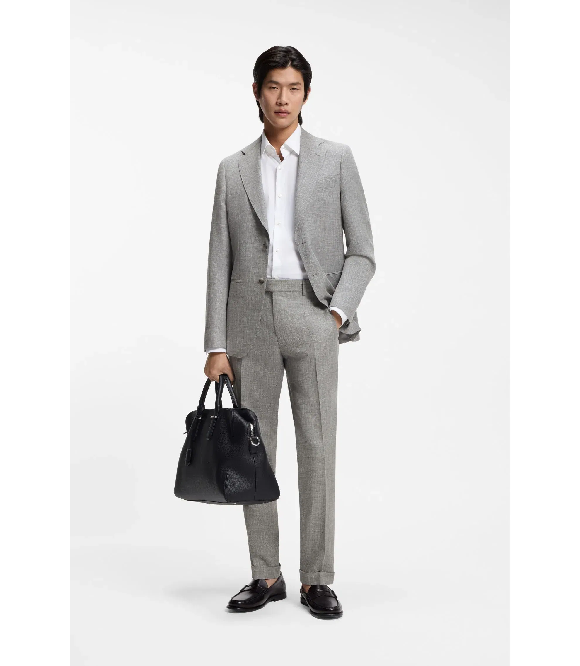Boss Two Piece Slim Fit Suit In Cotton And Virgin Wool Silver
