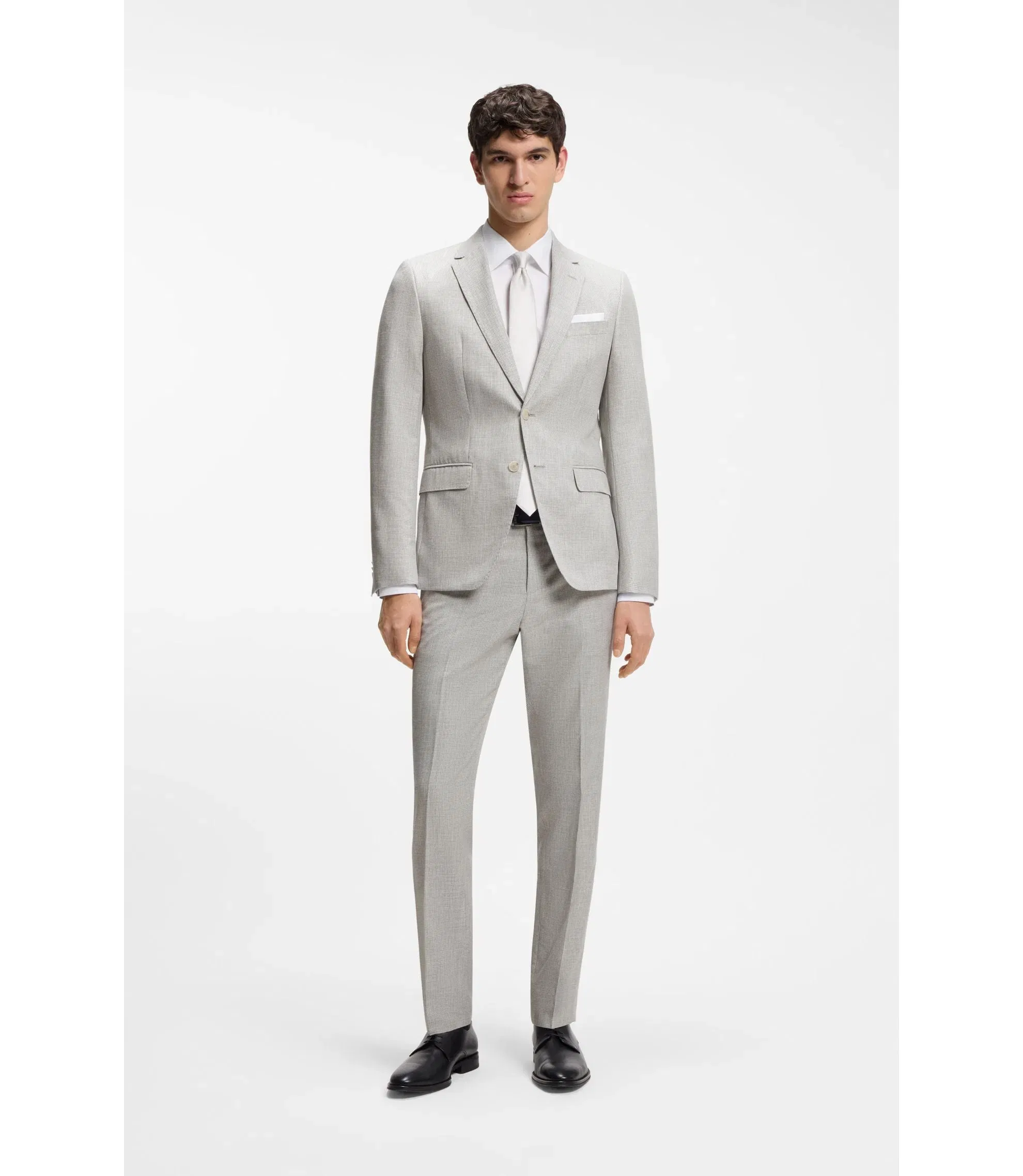 Boss Two Piece Slim Fit Suit In Cotton And Virgin Wool Light Grey