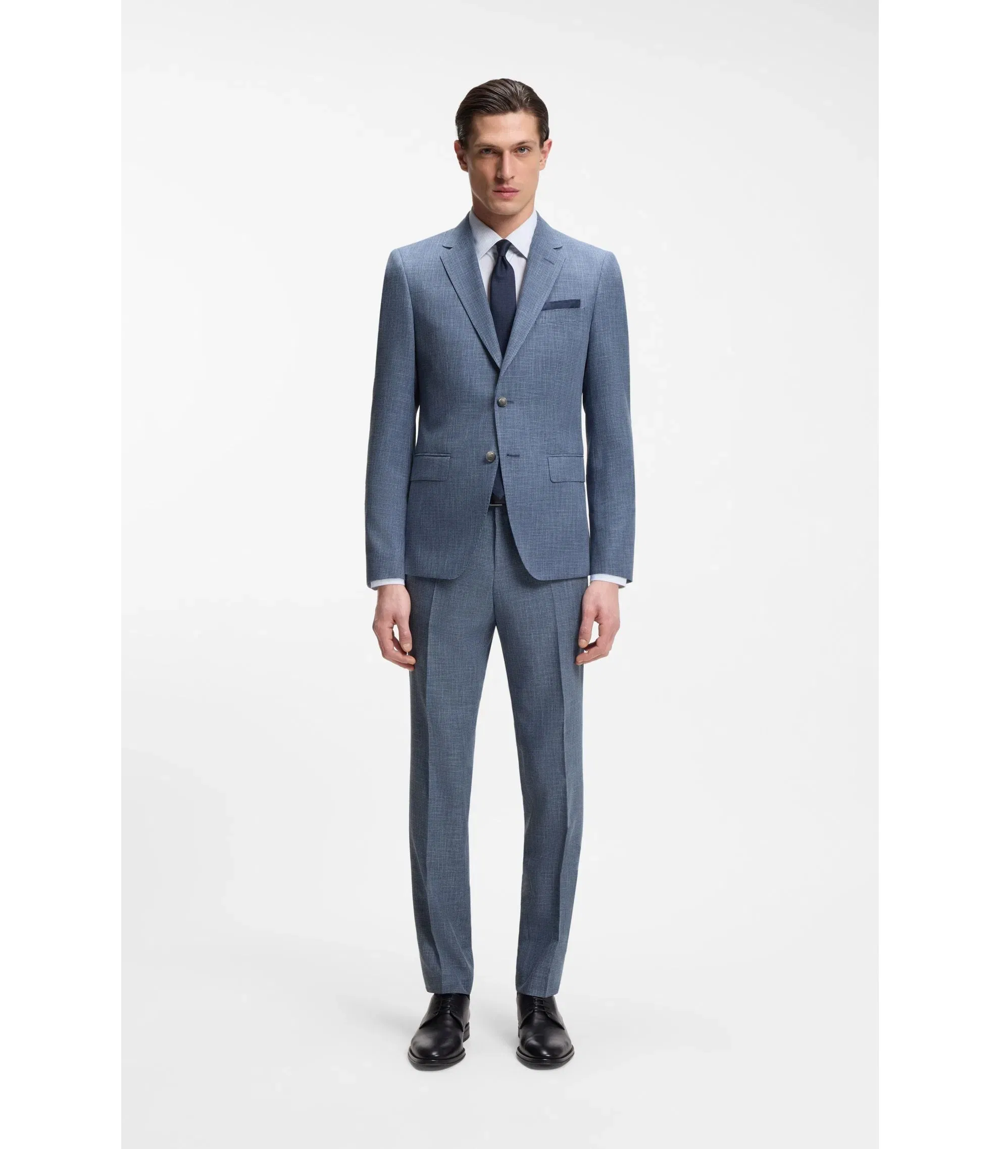 Boss Two Piece Slim Fit Suit In Cotton And Virgin Wool Light Blue
