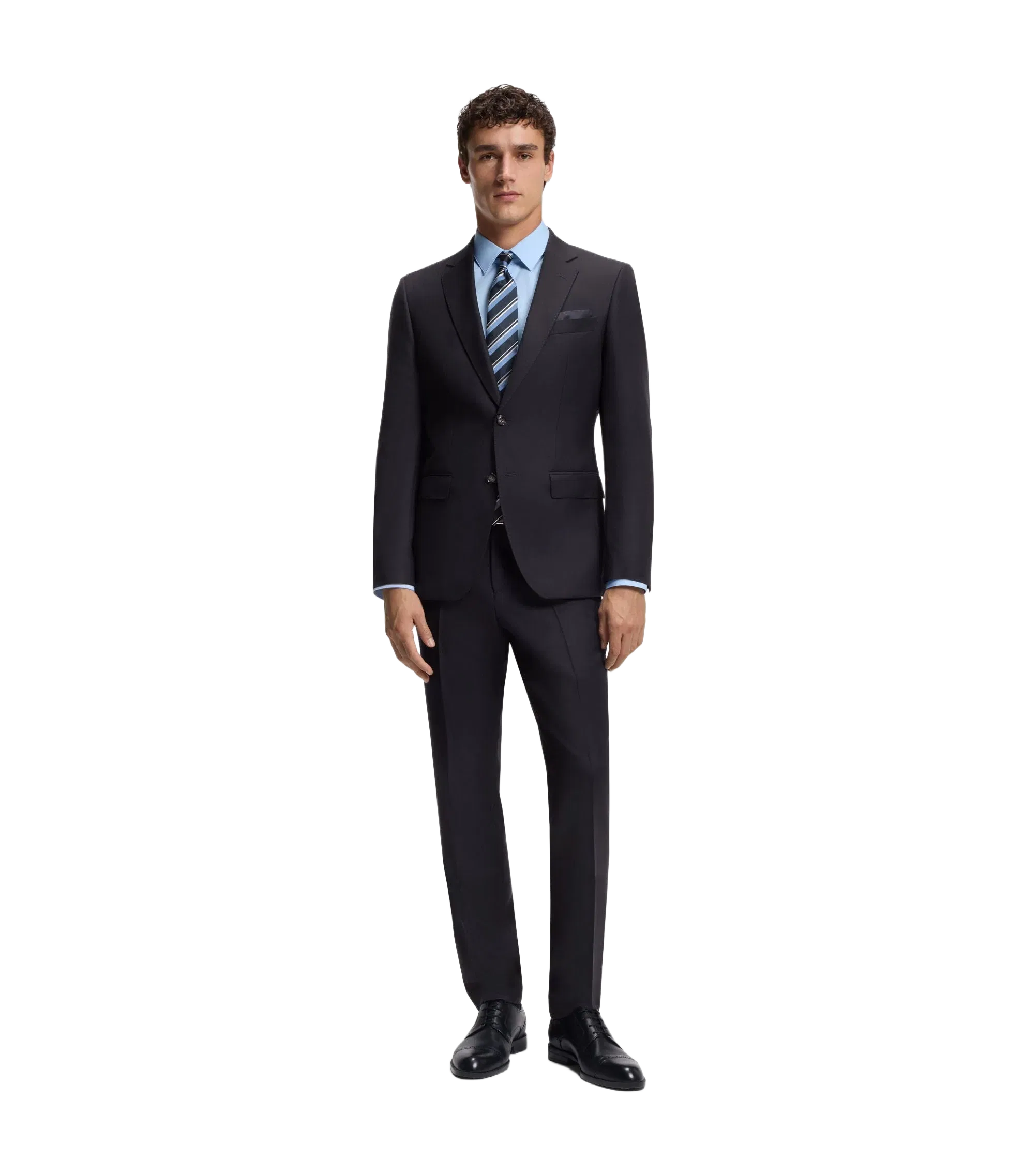Boss Two Piece Slim Fit Suit In Patterned Virgin Wool Dark Blue