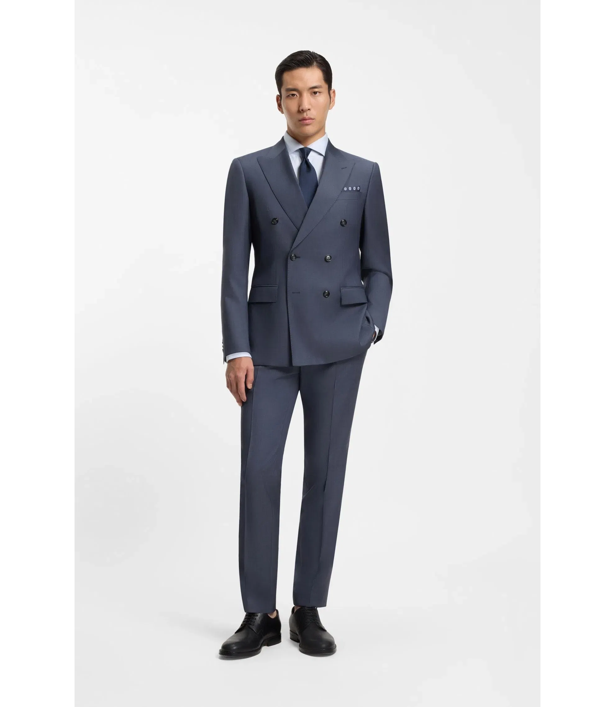 Boss Two Piece Slim Fit Suit In Patterned Virgin Wool Light Blue