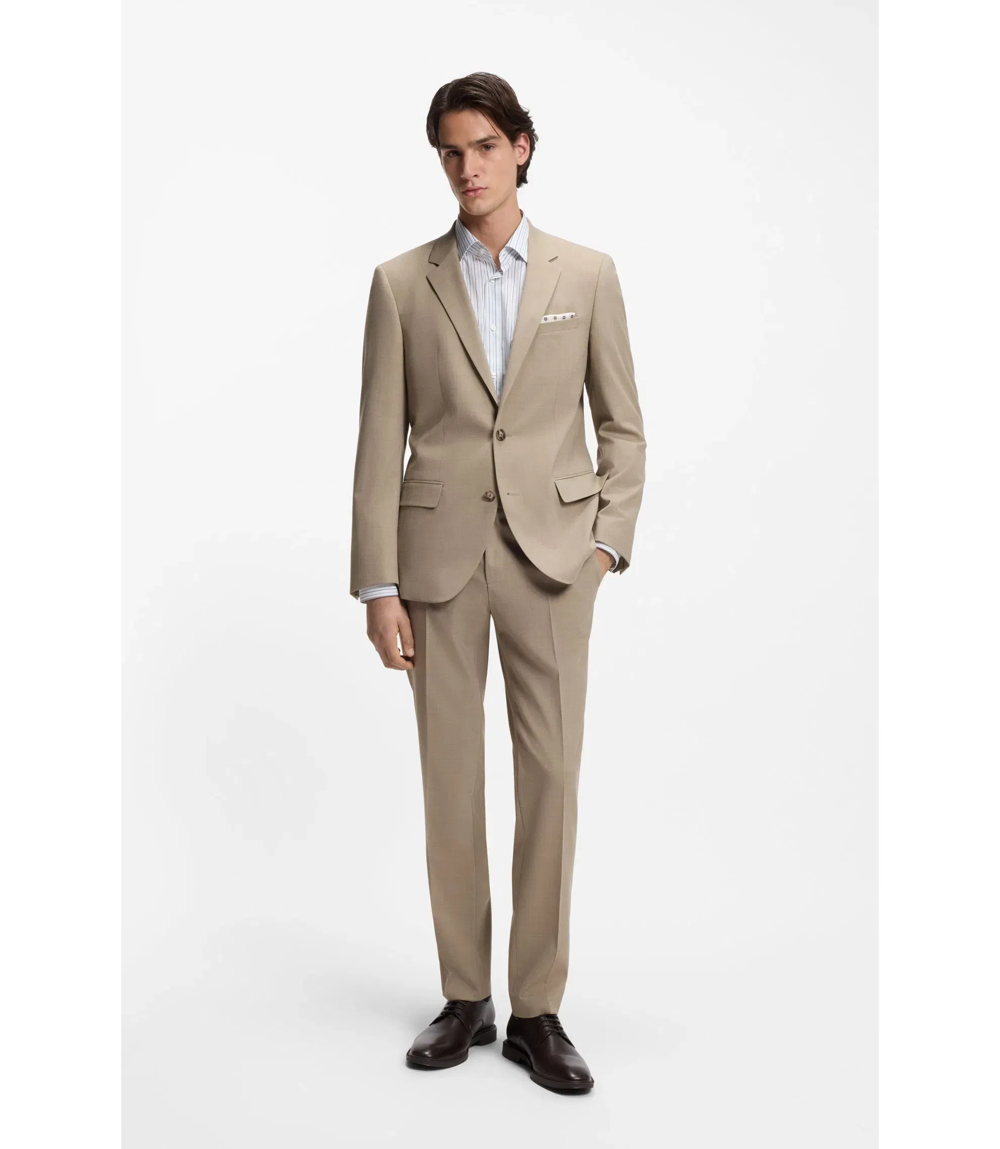 Hugo Two Piece Slim Fit Suit In Stretch Cloth Beige