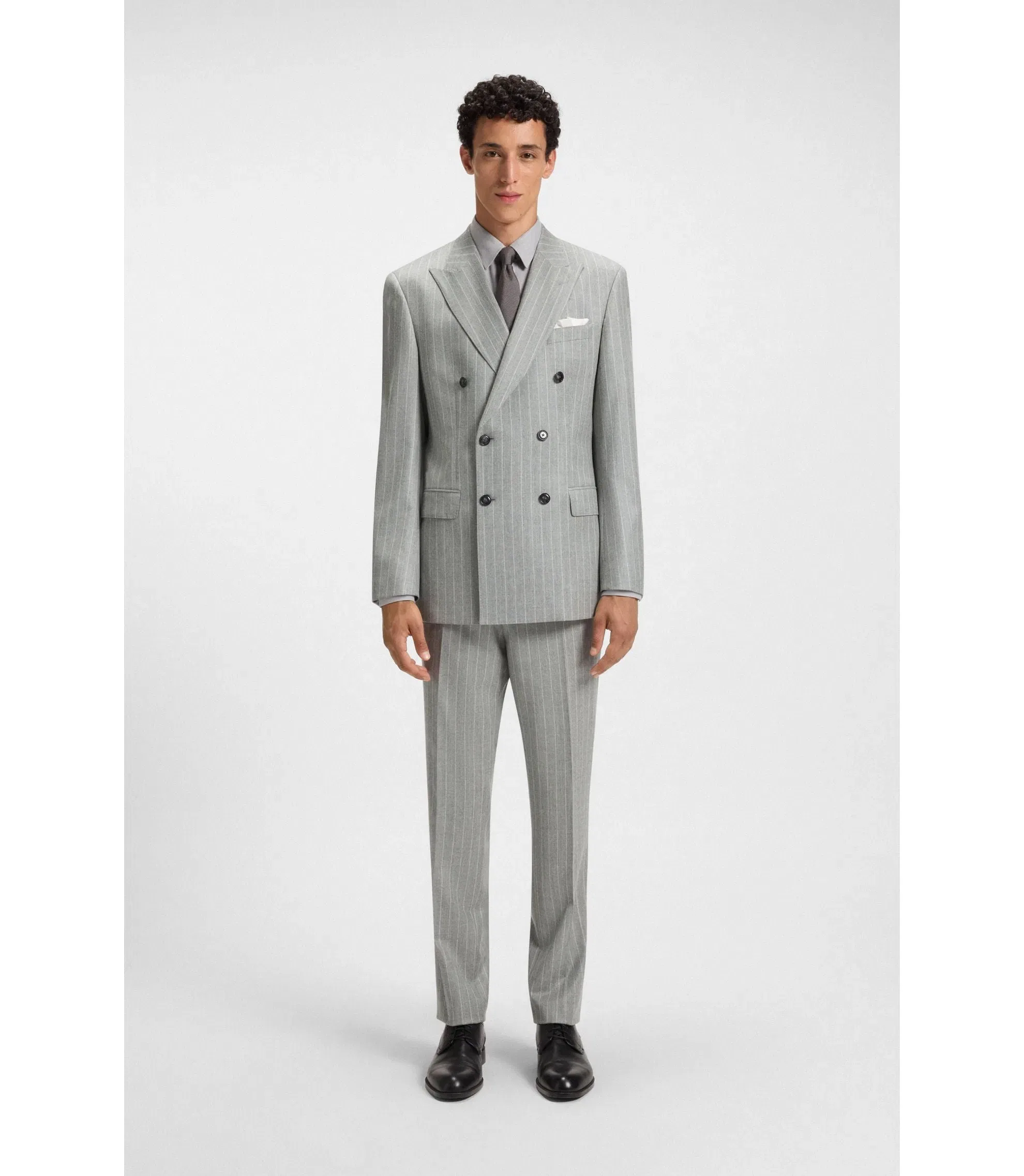 Boss Two Piece Slim Fit Suit In Striped Virgin Wool Silver