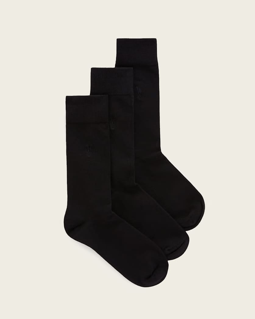 Allsaints Adan Ramskull Embroidered Socks 3 Pack Black/Black/Black