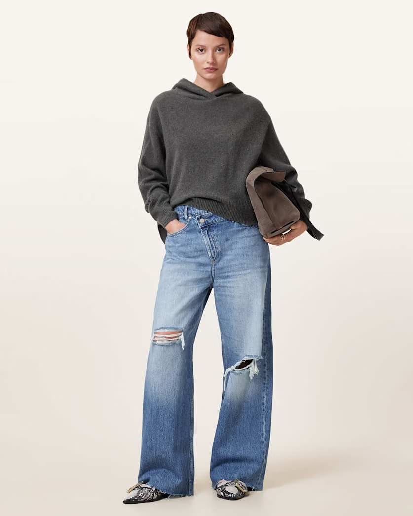 Allsaints Aki Wide Leg Crossover Denim Jeans Women's Light Indigo Women's