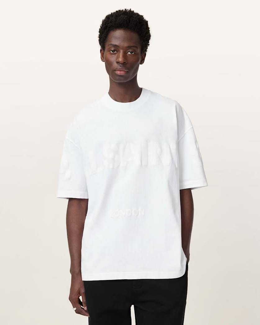 Allsaints Biggy Oversized Logo Print T-Shirt Optic White