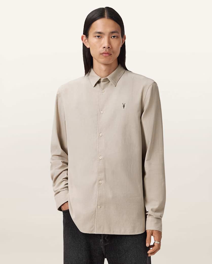 Allsaints Birchwood Long Sleeve Shirt Moon Grey