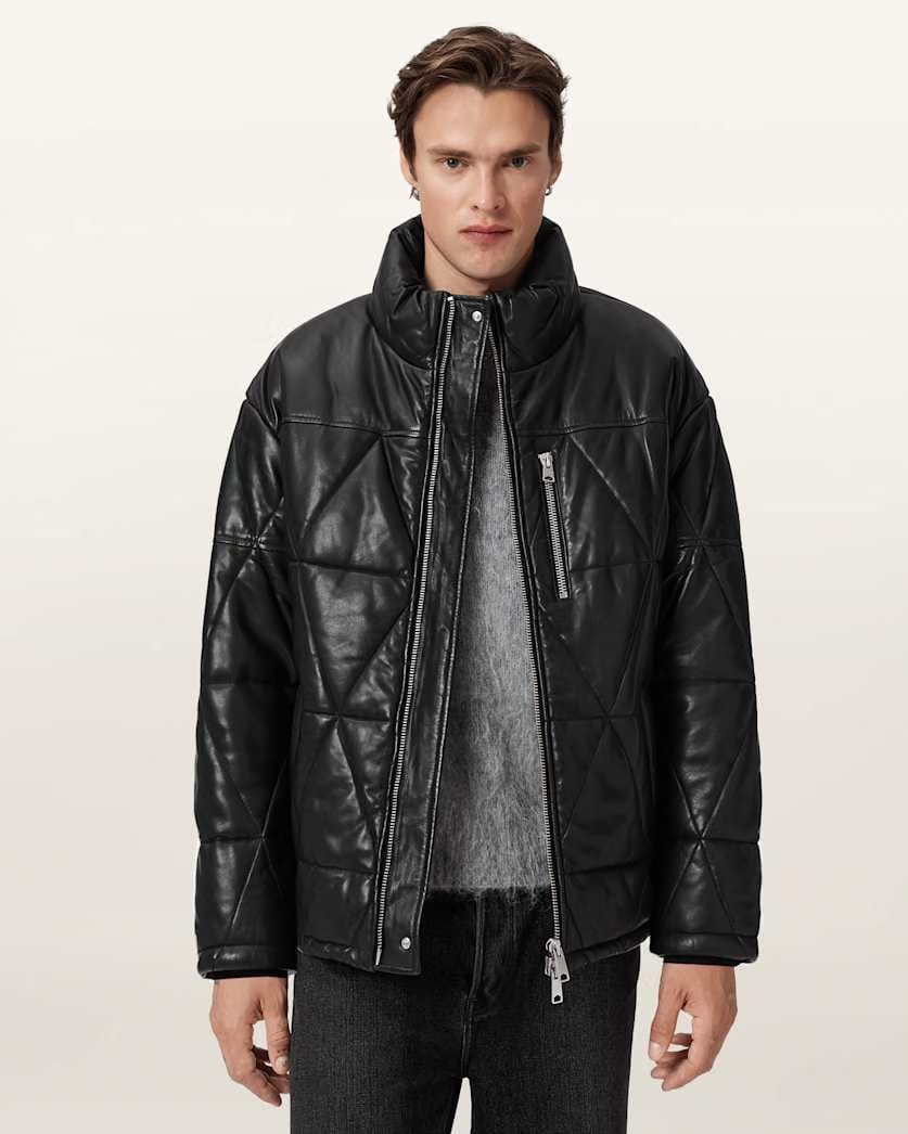 Allsaints Brockwell Leather Puffer Jacket Black