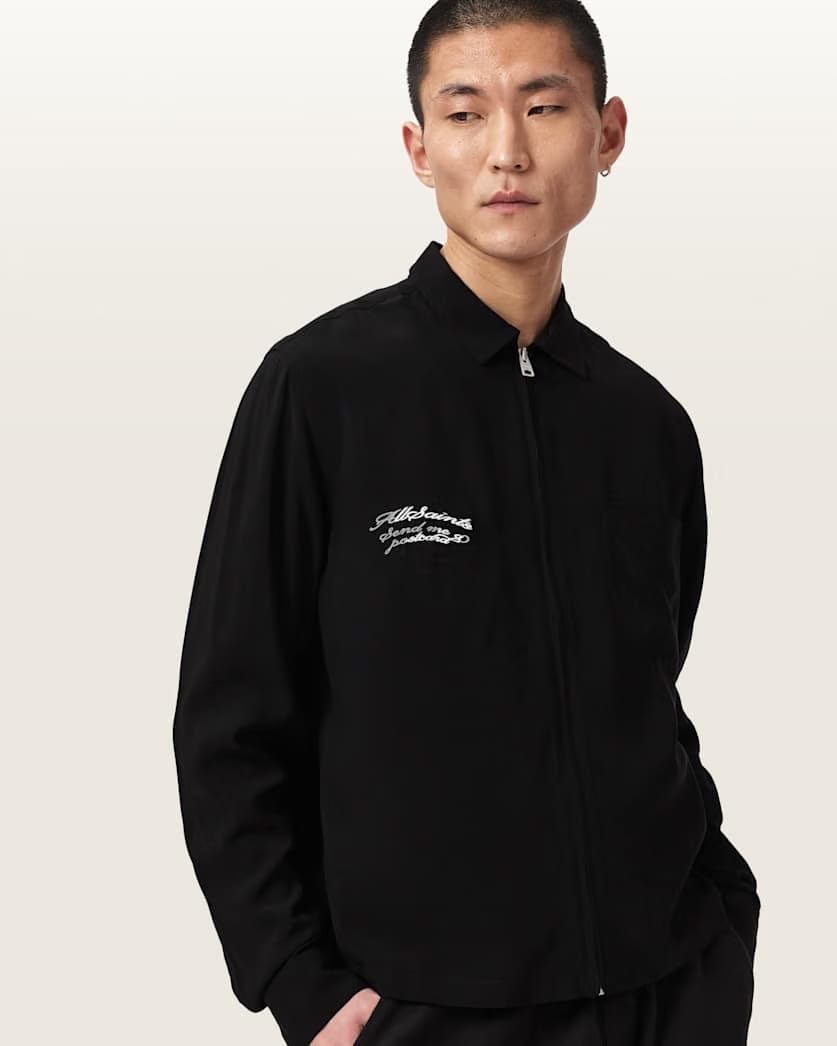 Allsaints Buck Oversized Embroidered Long Sleeve Jacket Surge Black