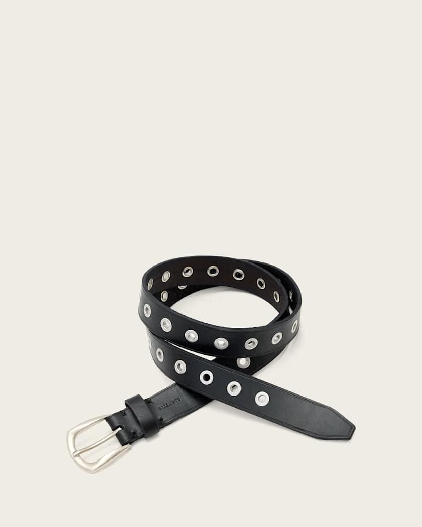 Allsaints Cal Leather Eyelet Belt Black