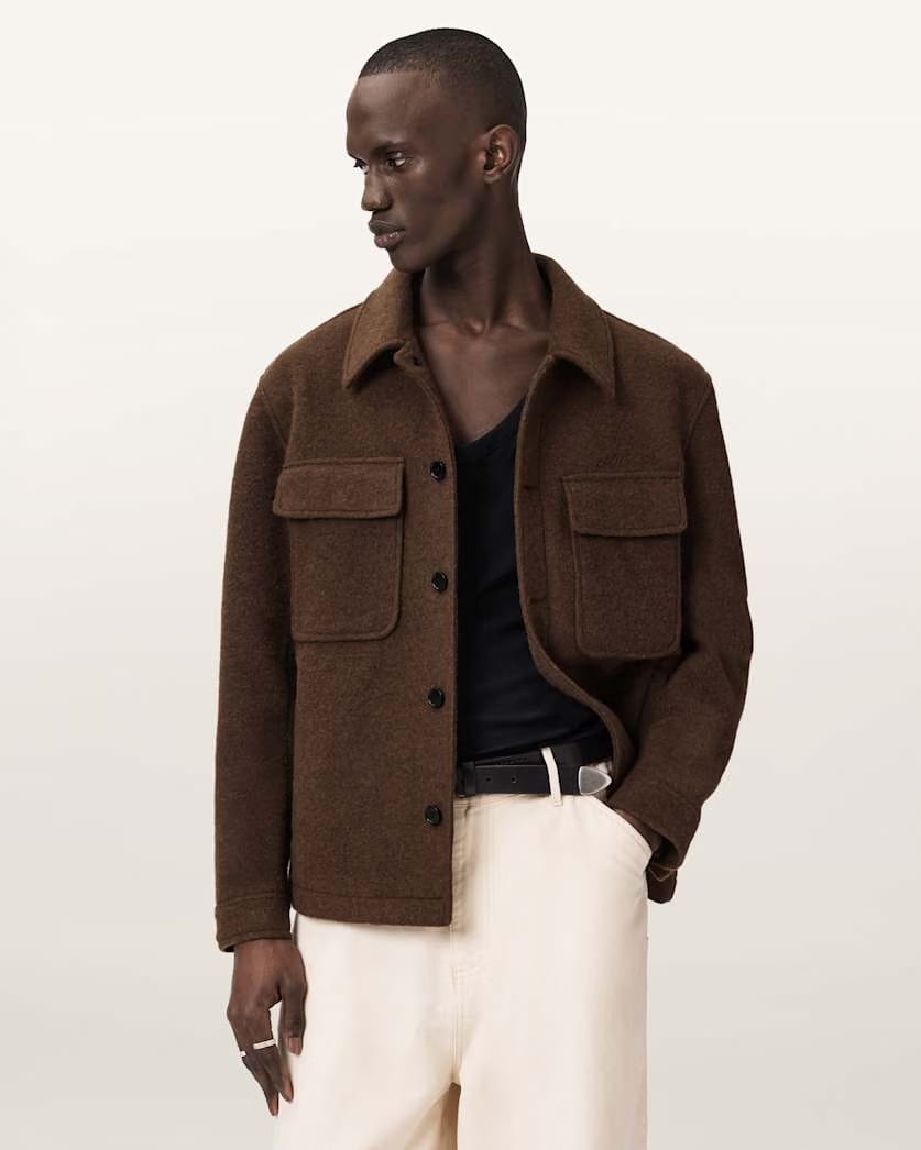 Allsaints Cayson Wool Blend Jacket Cider Brown