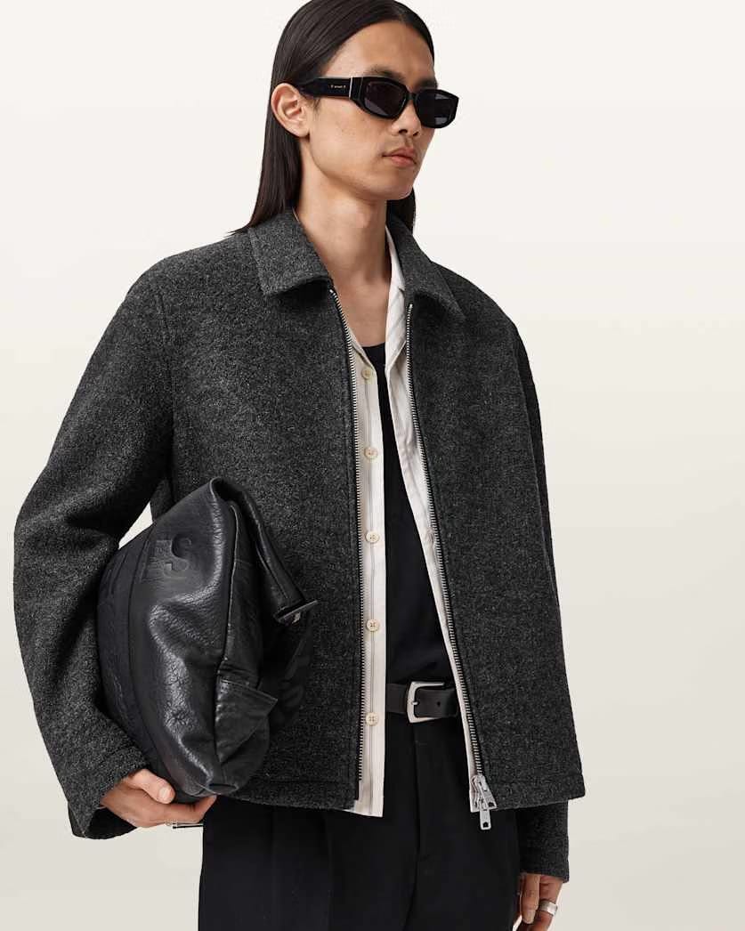 Allsaints Celeste Cropped Wool Jacket Charcoal Grey