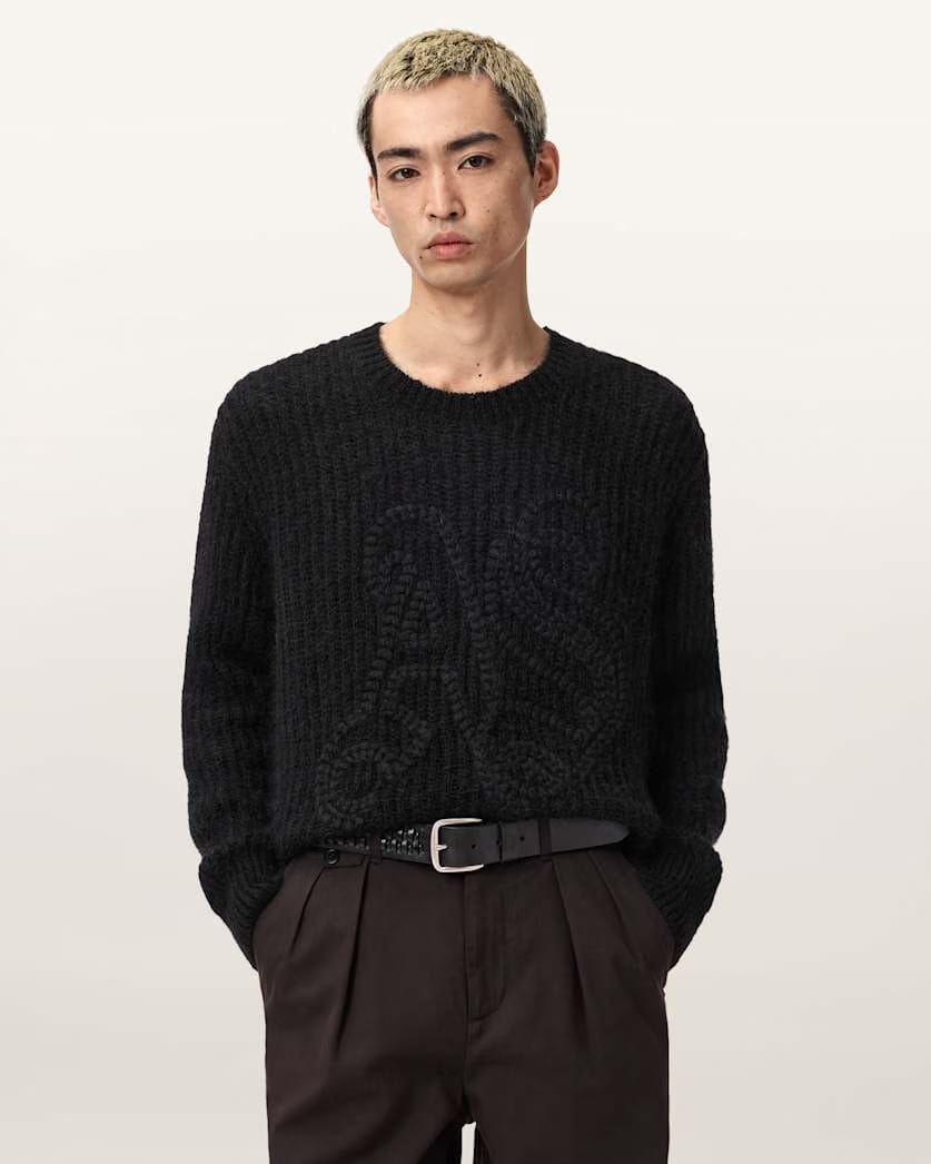 Allsaints Chainy Embroidered Sweater Black