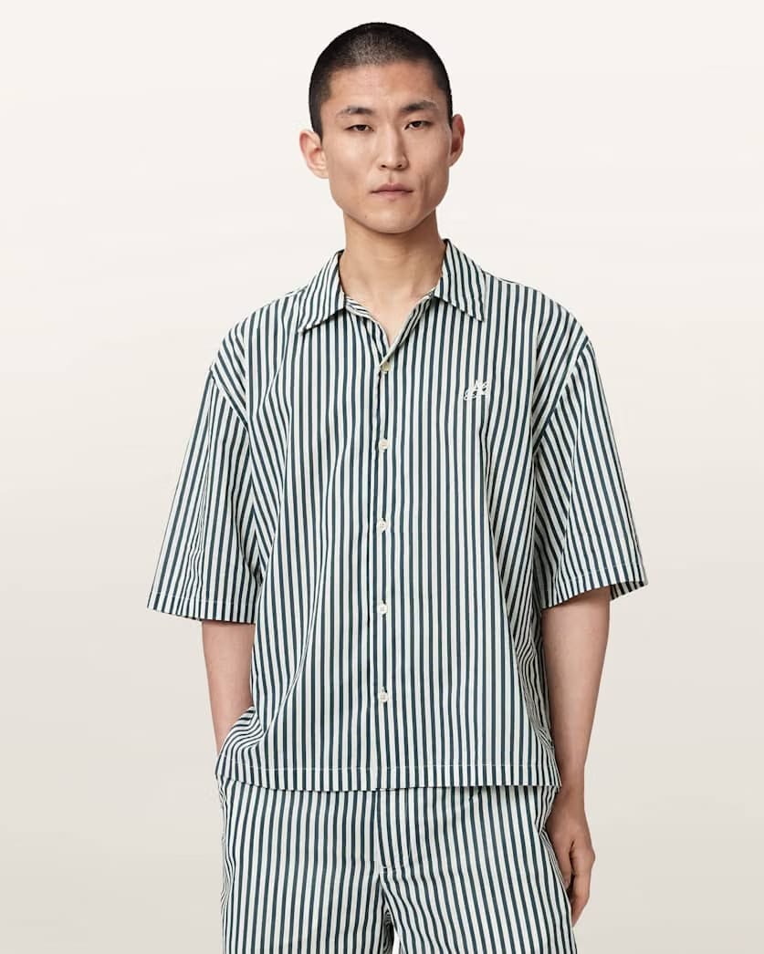 Allsaints Chopin Boxy Short Sleeve Striped Shirt Blue/White