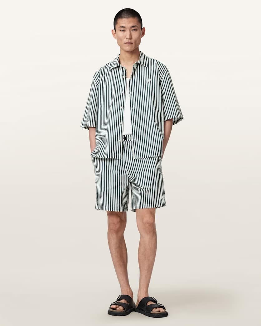 Allsaints Chopin Straight Fit Striped Shorts Blue/White