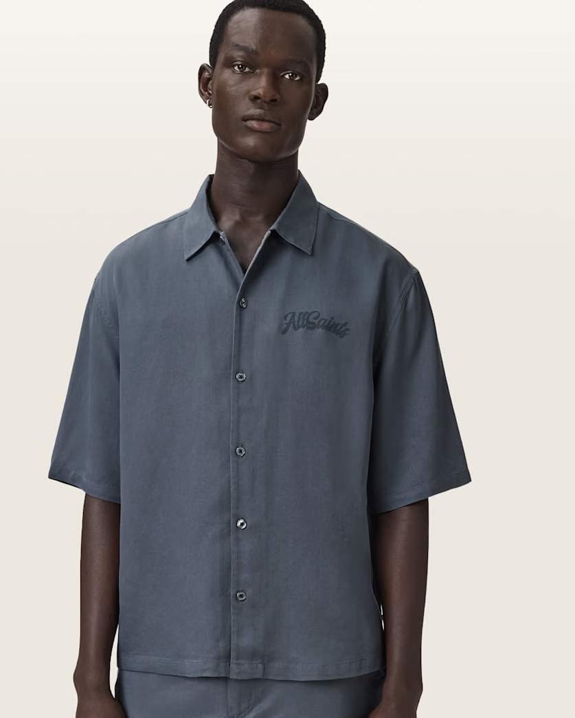 Allsaints Circe Oversized Short Sleeve Shirt Moonstone Blue