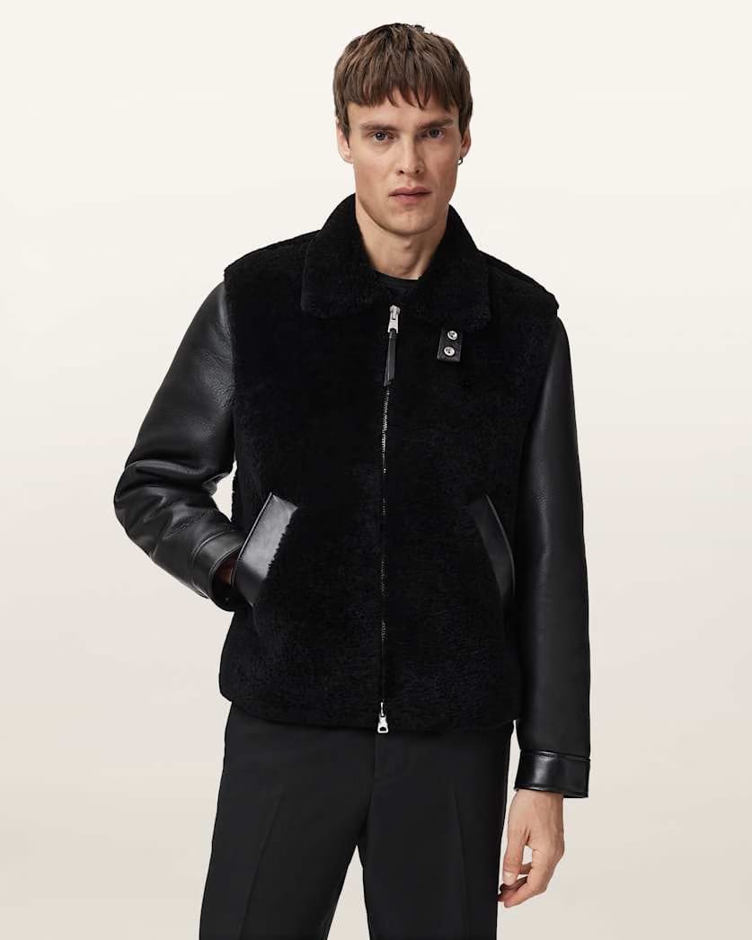Allsaints Conyer Shearling Pilot Jacket Black