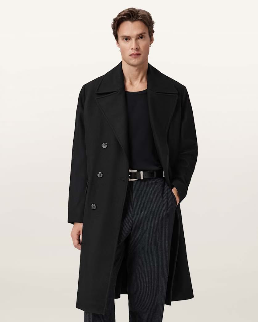 Allsaints Curran Relaxed Fit Wool Coat Black