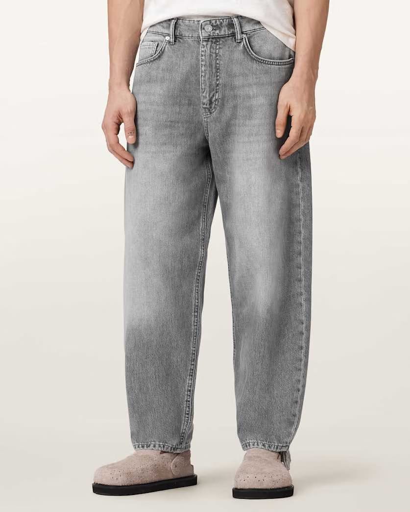 Allsaints Curve Barrel Leg Denim Jeans Washed Grey