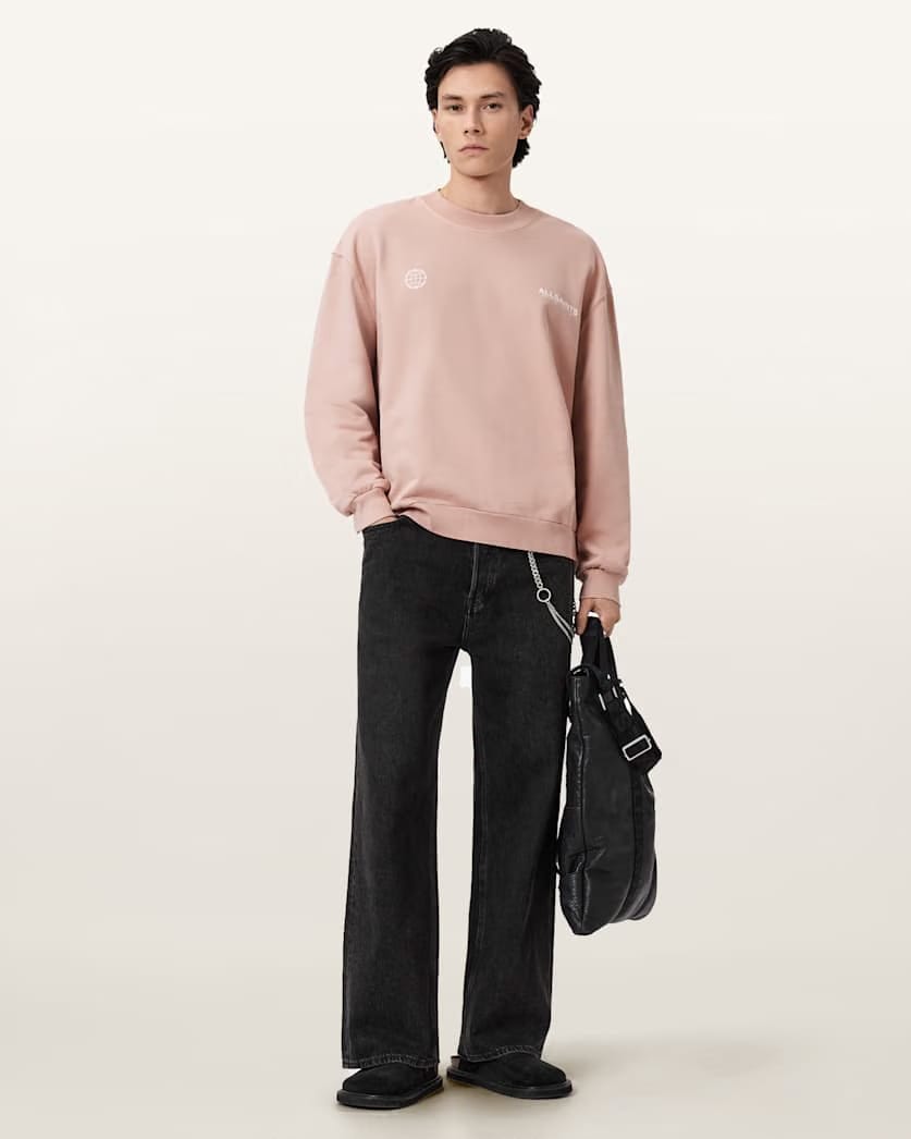 Allsaints Emblem Crew Neck Cotton Sweatshirt Sunbaked Pink