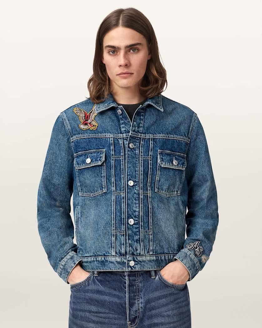 Allsaints Exile Slim Fit Denim Patch Jacket Washed Indigo