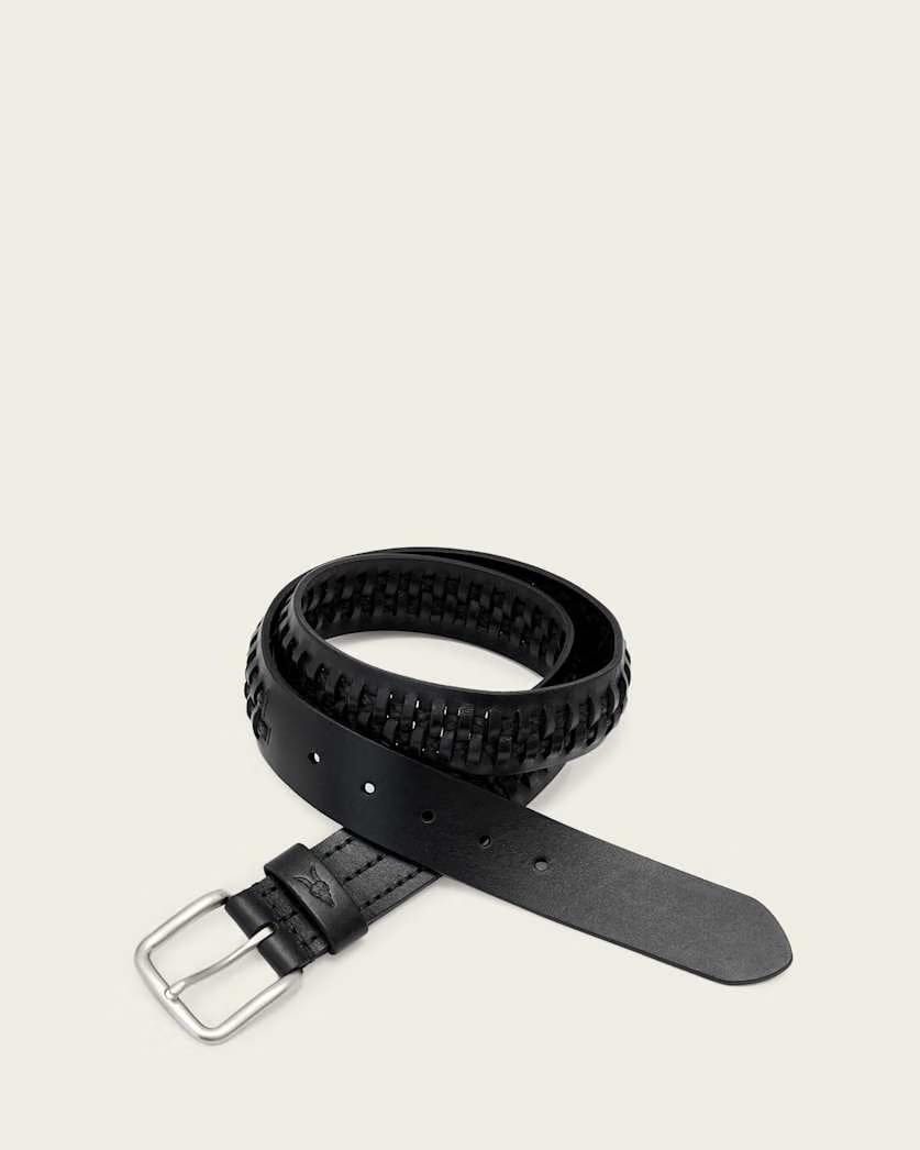 Allsaints Gus Woven Leather Belt Black