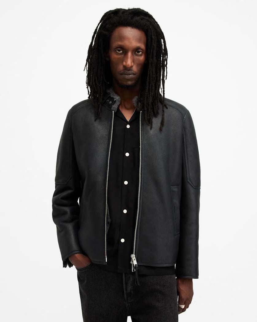 Allsaints Hayward Shearling Relaxed Fit Jacket Black