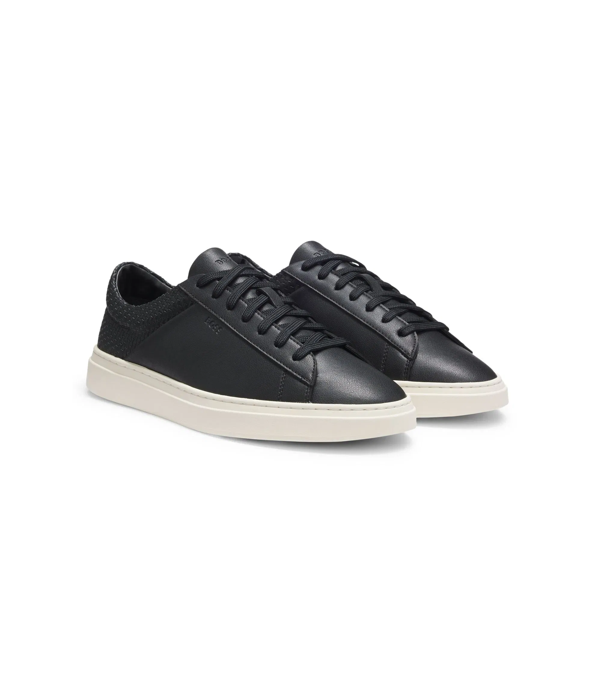 Boss Low Top Trainers With Woven And Grained Effects Black Black