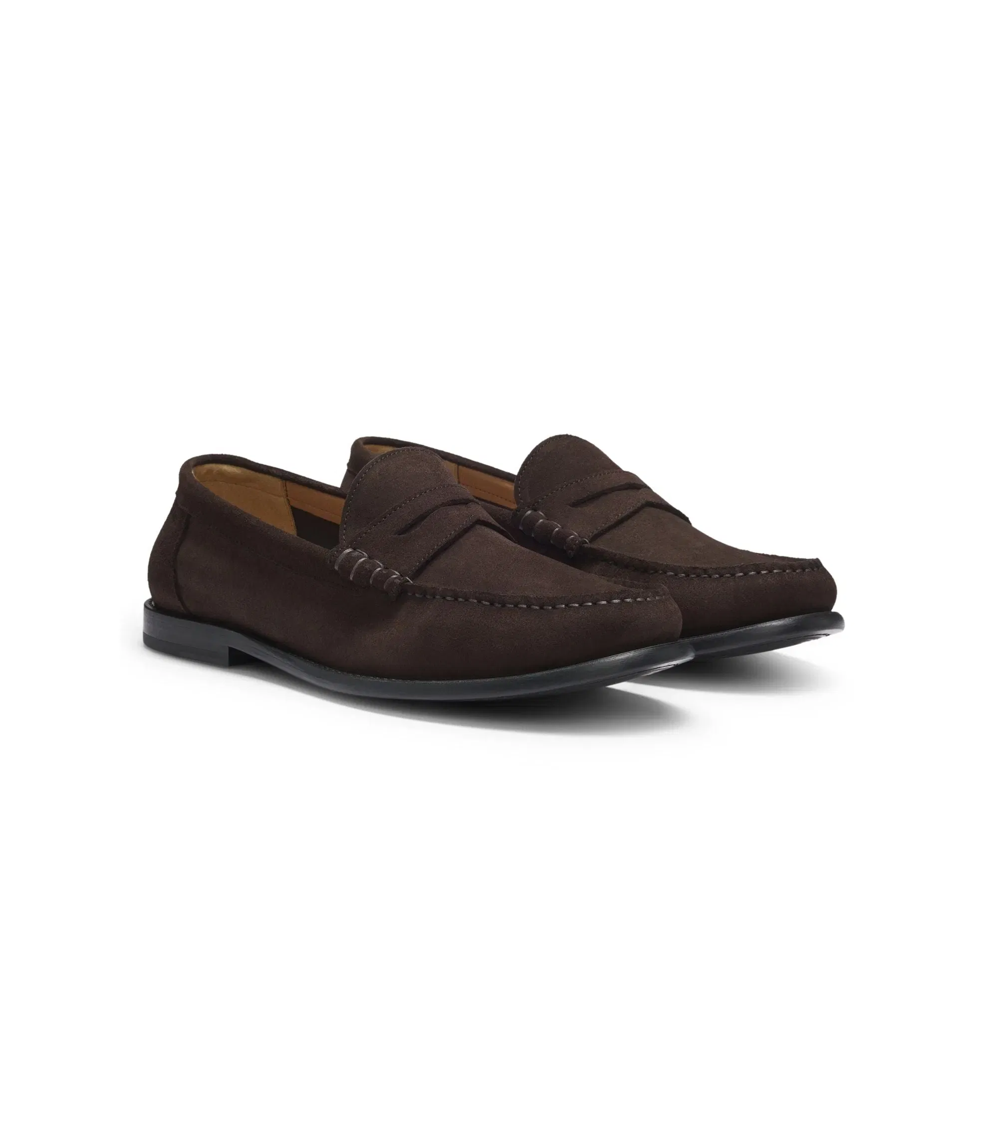 Boss Penny Trim Moccasins In Suede Dark Brown Dark Brown
