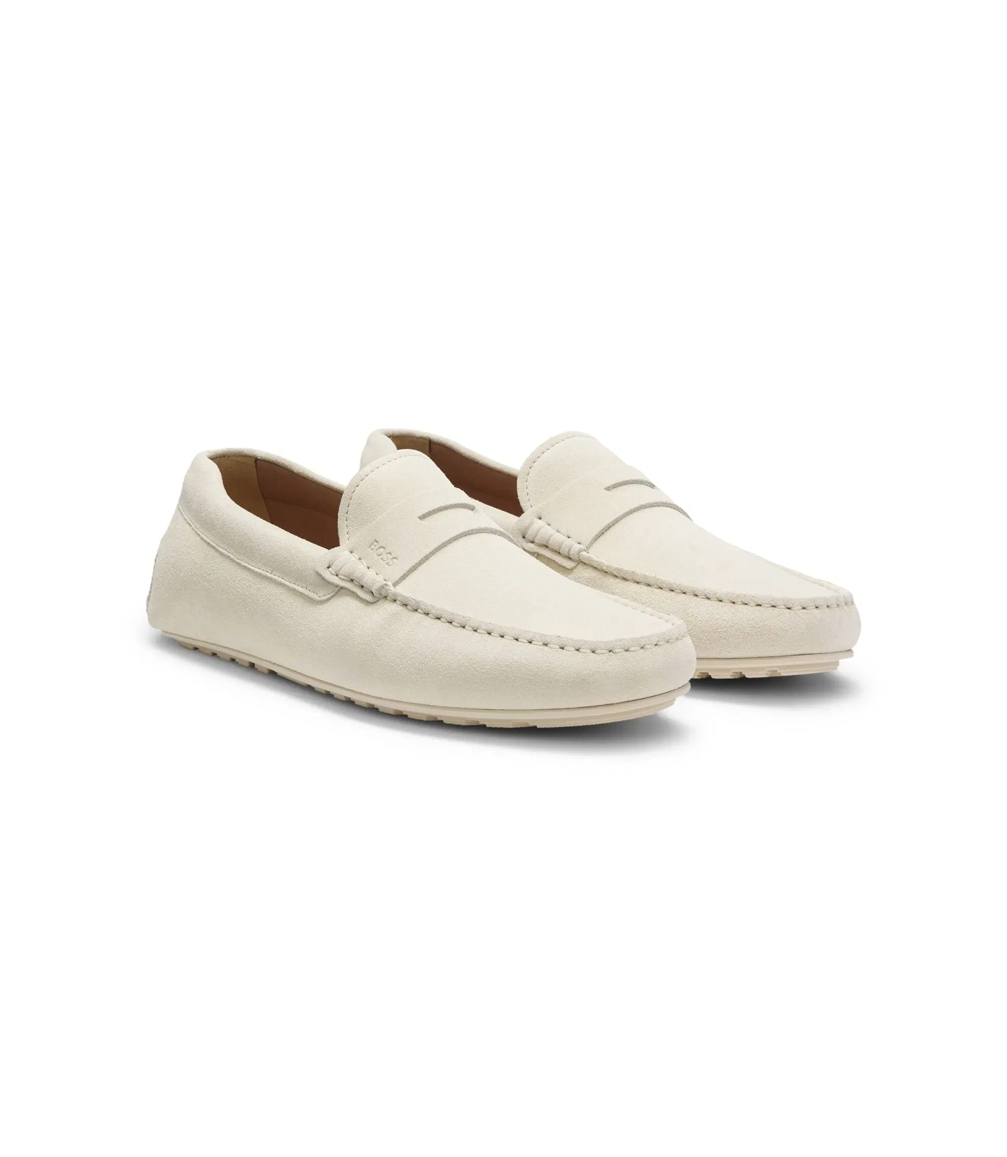 Boss Penny Trim Moccasins In Suede White White