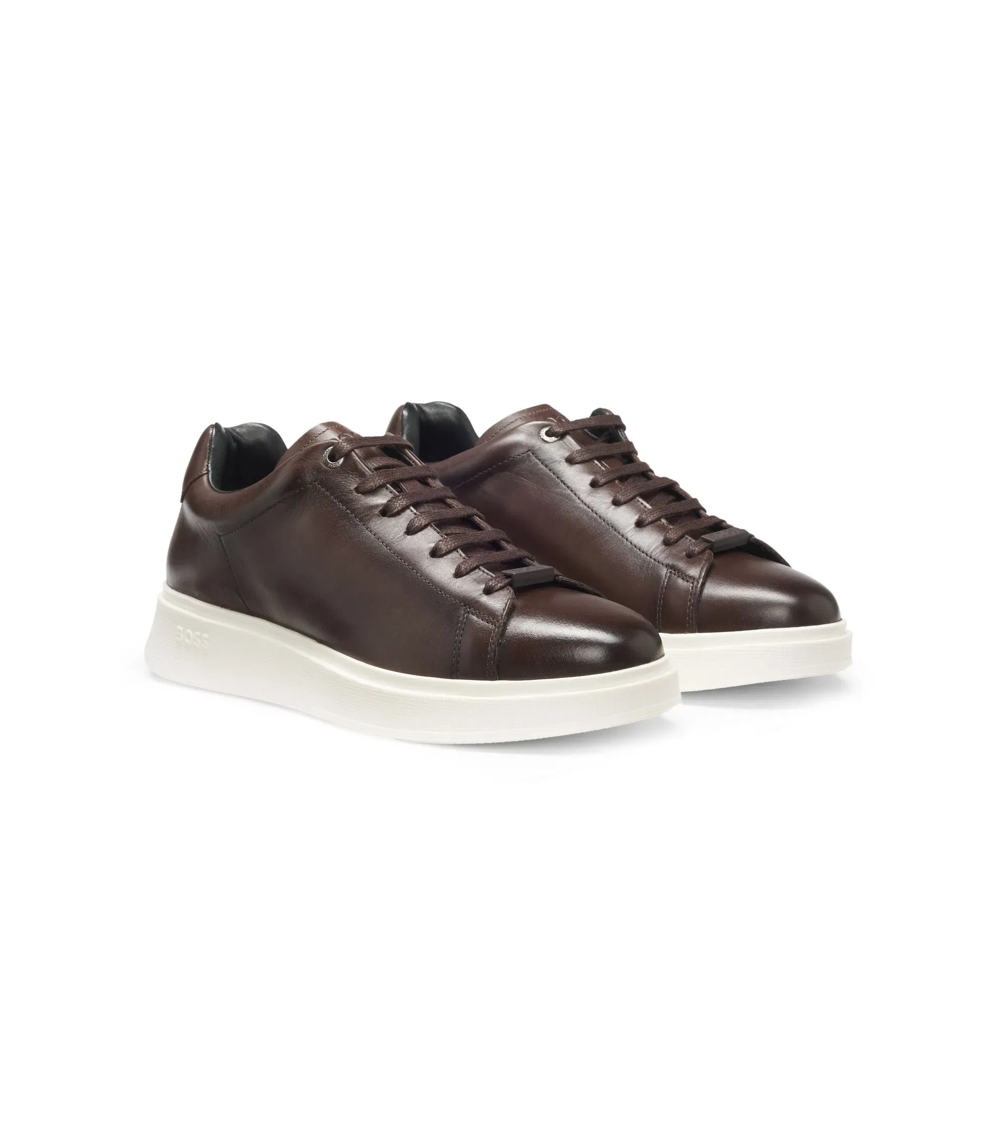 Boss Rubber Sole Trainers In Leather Dark Brown Dark Brown