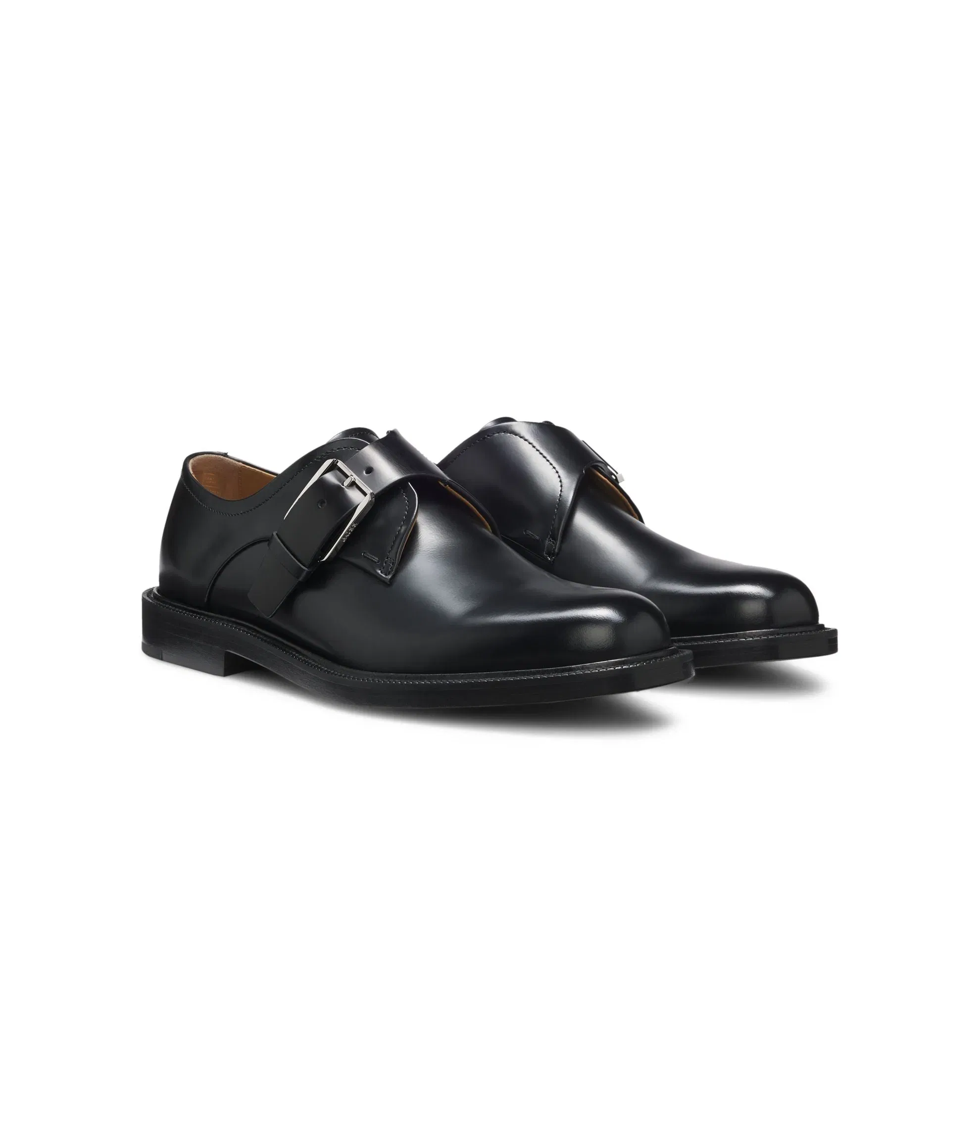 Boss Runway Monk Shoes In Italian Leather Black Black