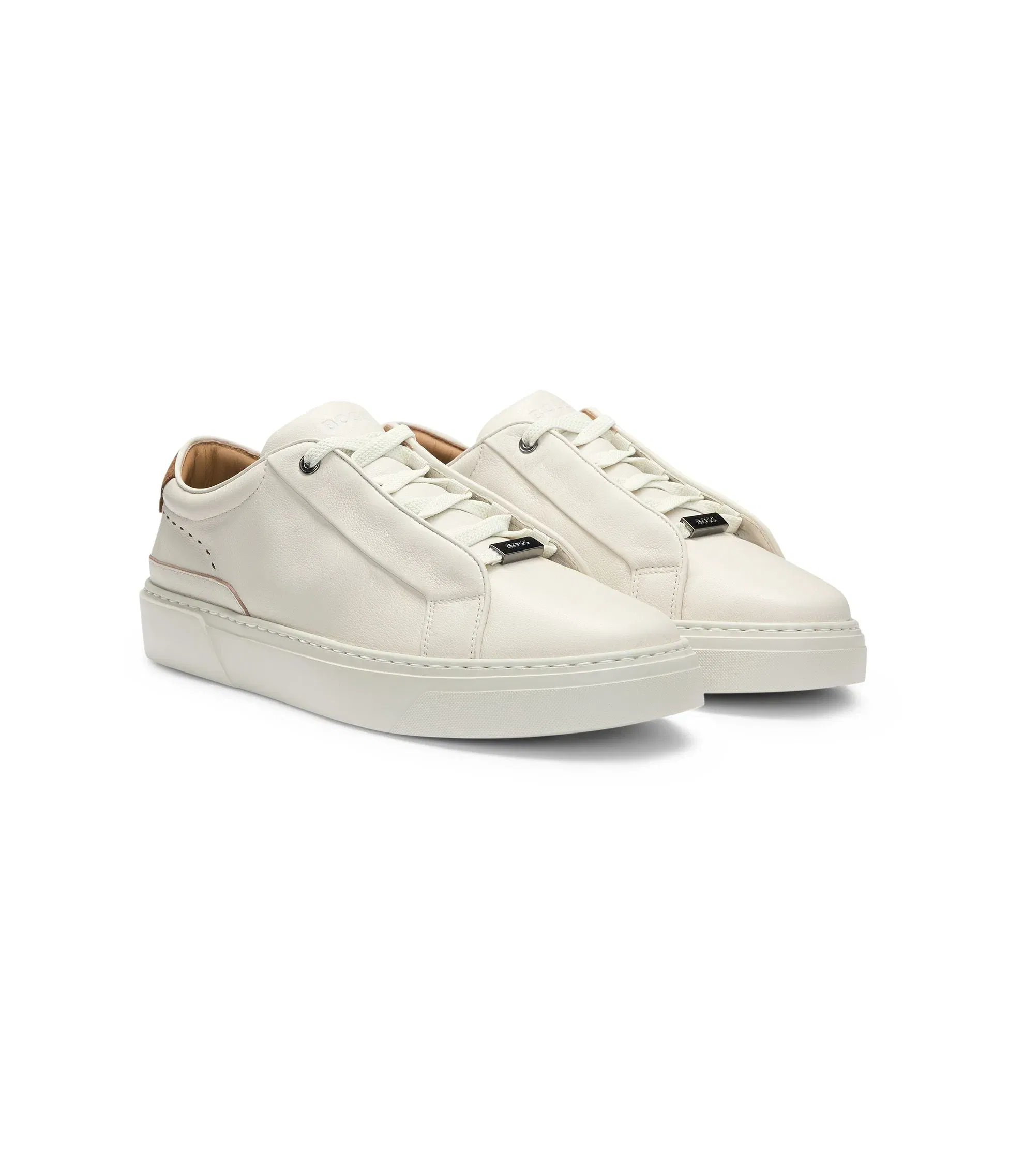 Boss Suede Backtab Trainers In Leather White White
