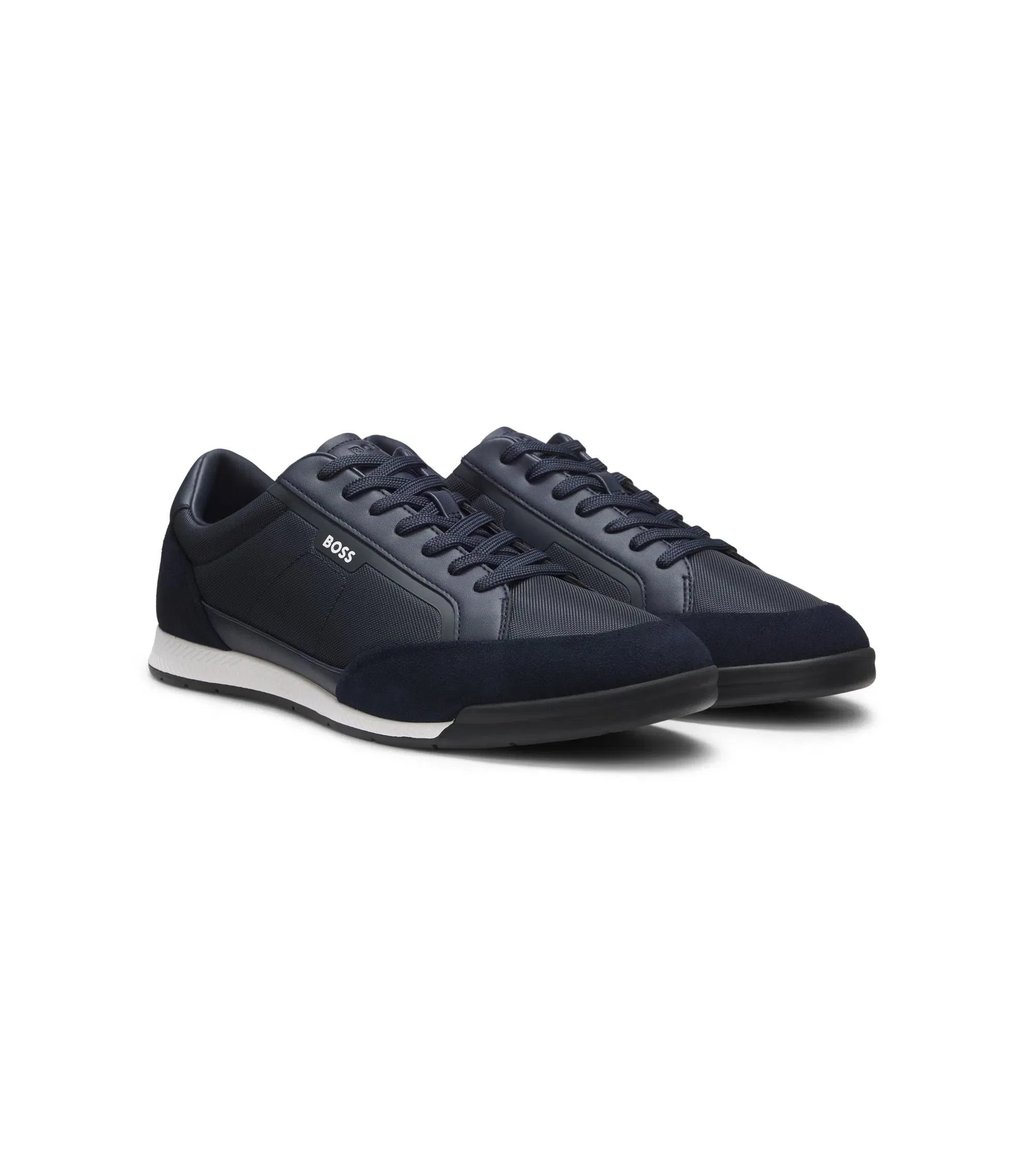 Boss Suede Trim Sneakers With Ribbed Sole Dark Blue Dark Blue