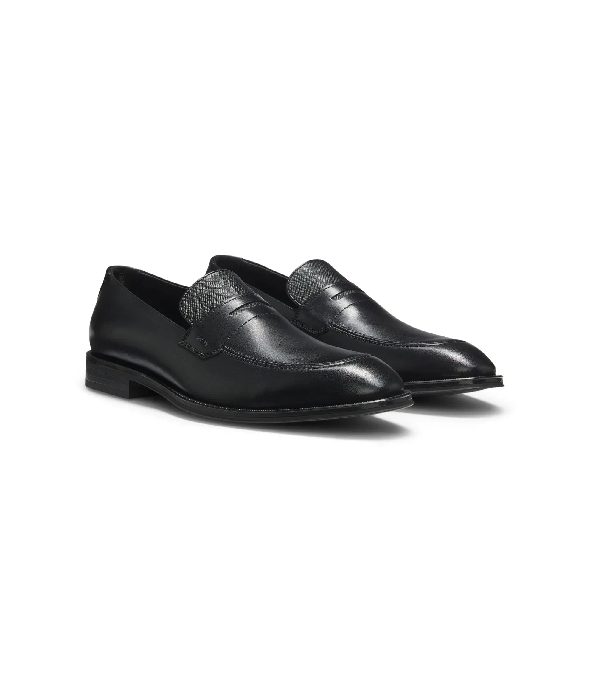 Boss Textured Tongue Loafers In Leather Black Black