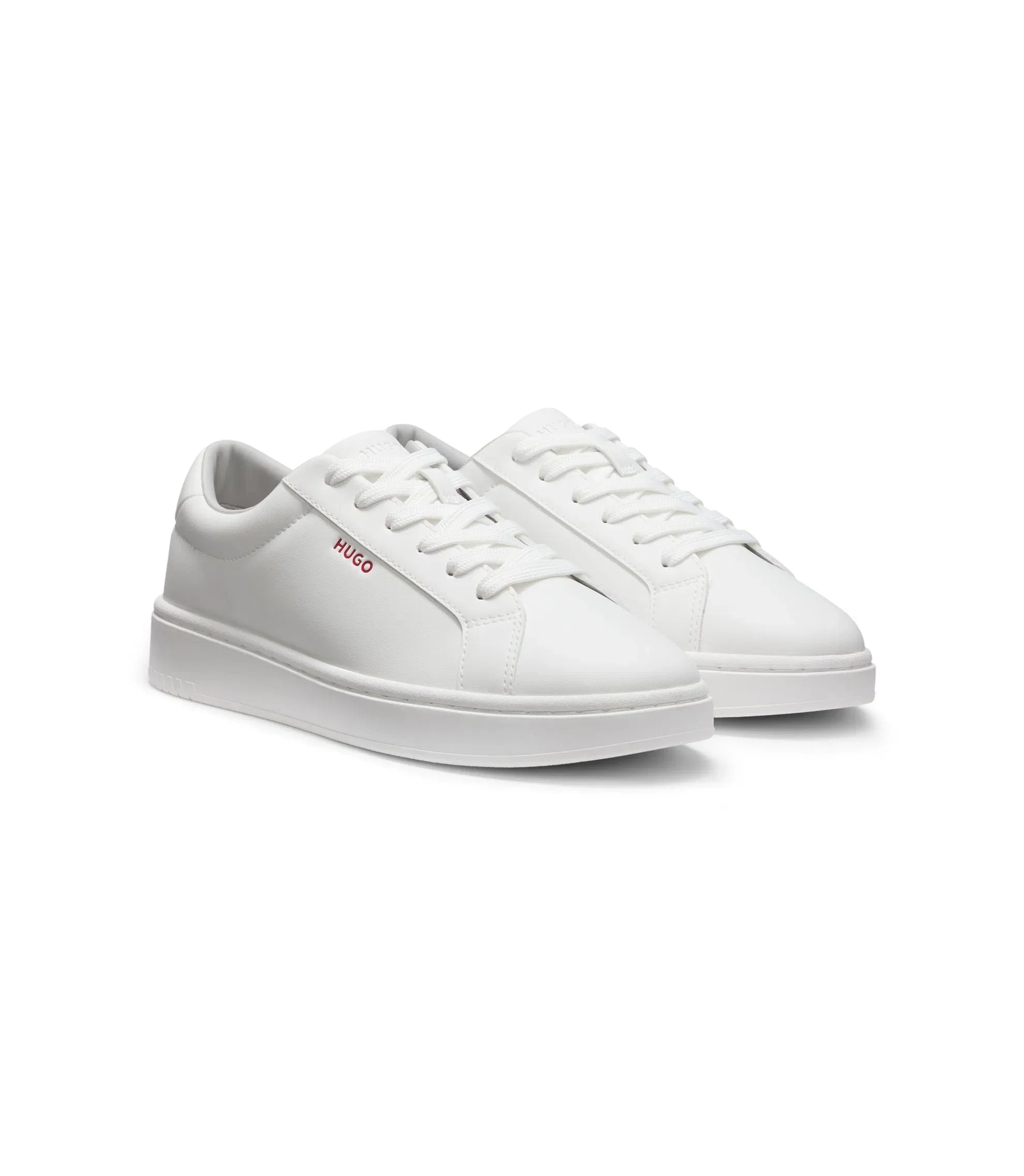 Hugo Contrast Logo Trainers In Faux Leather White White