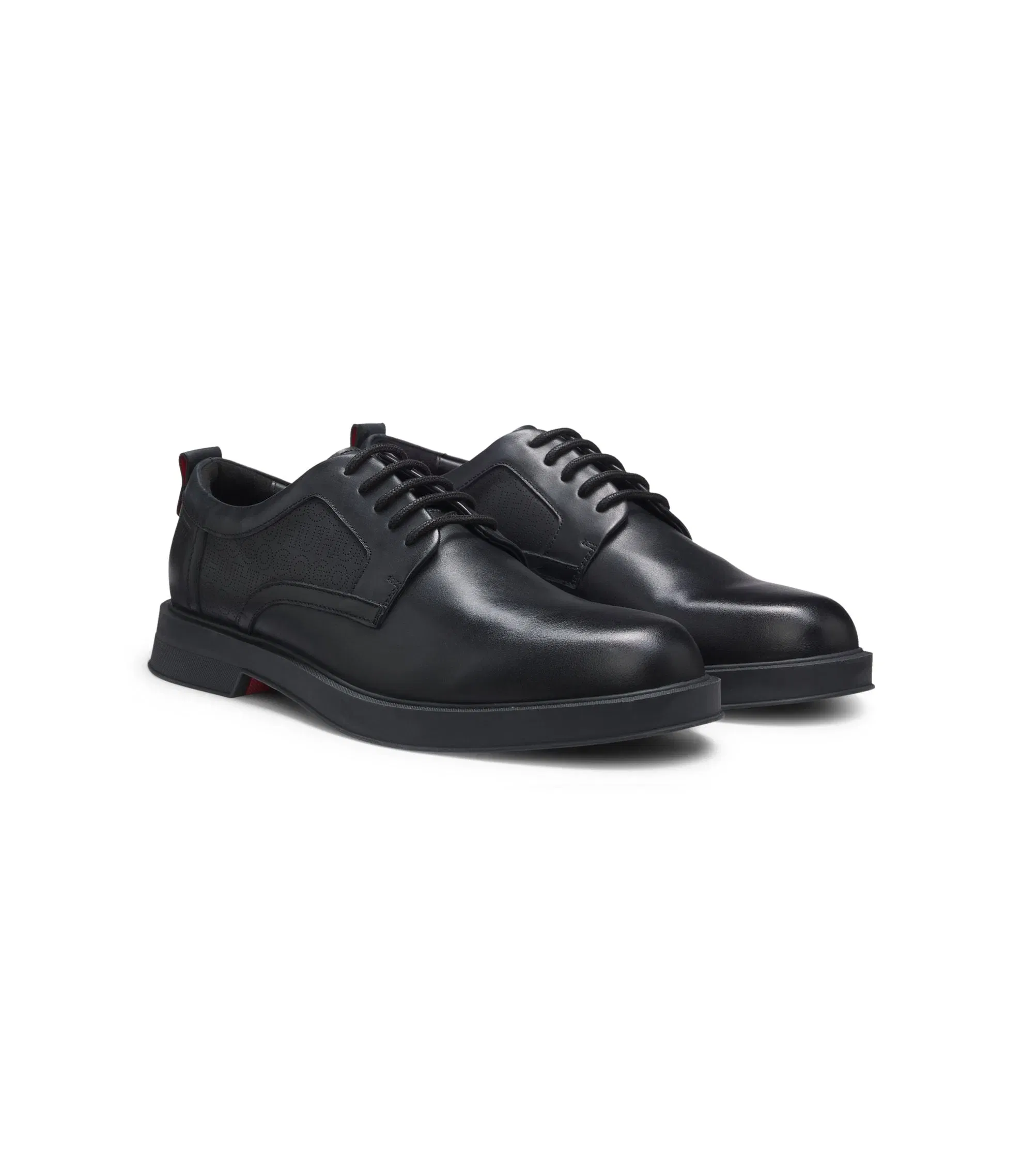 Hugo Derby Shoes In Leather With Perforated Monograms Black Black