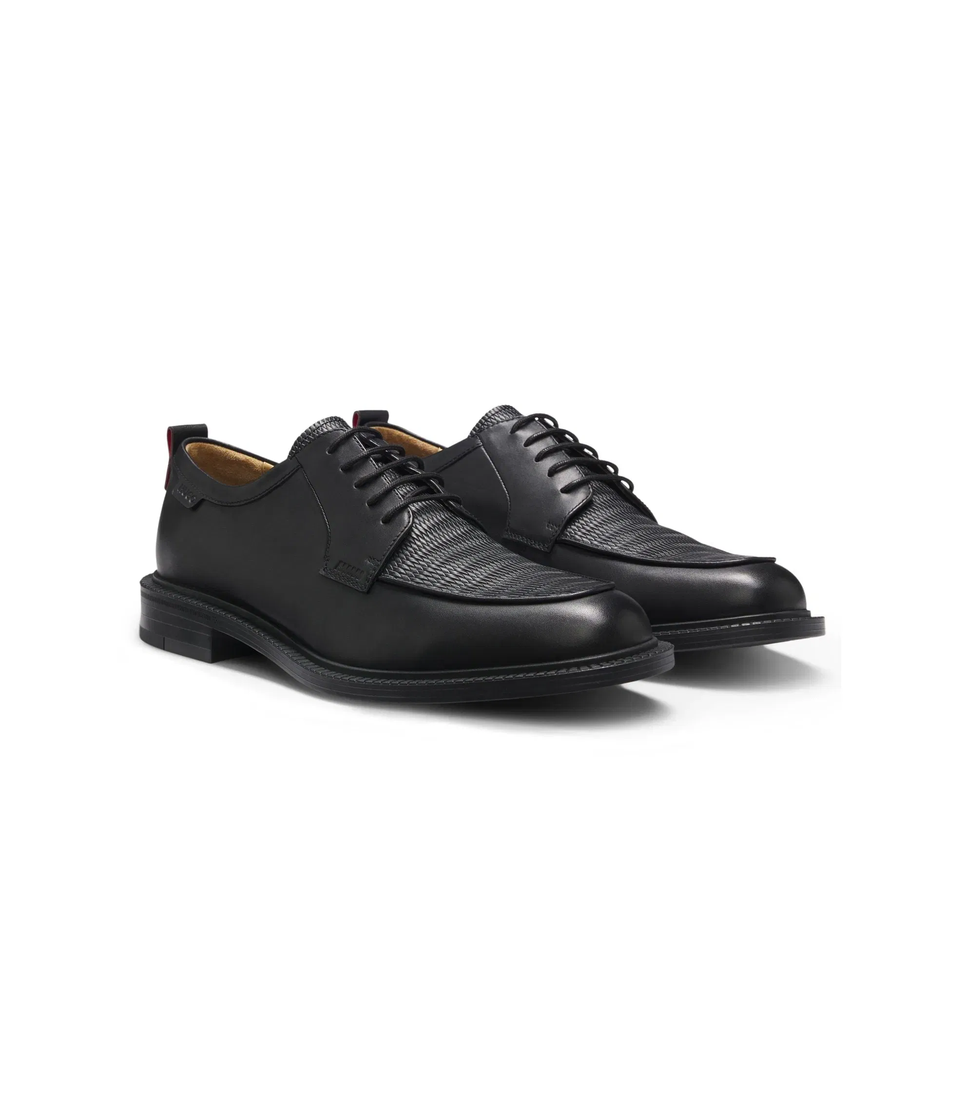 Hugo Derby Shoes In Leather With Straw Print Vamp Black Black