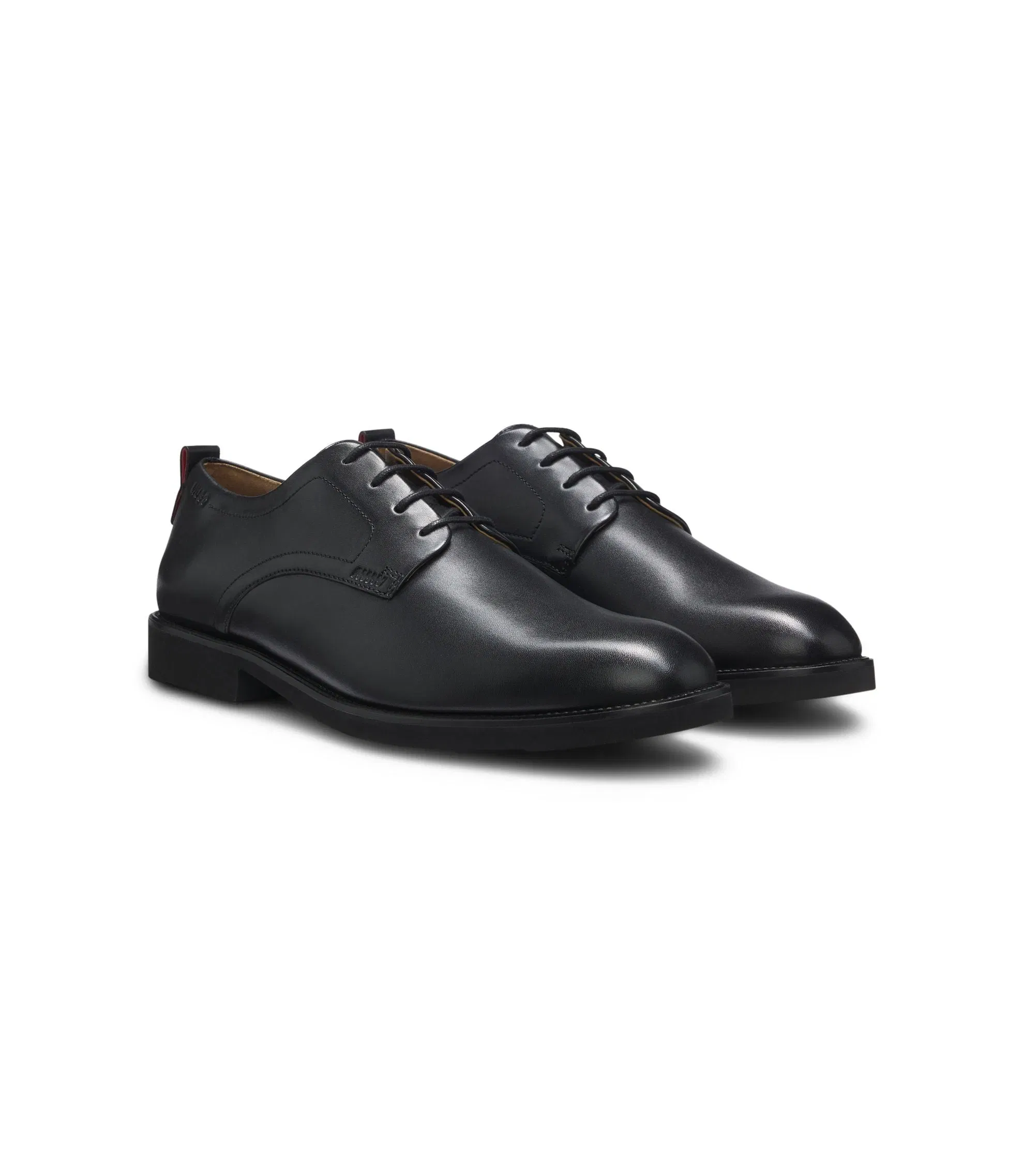 Hugo Embossed Logo Derby Shoes In Leather Black Black