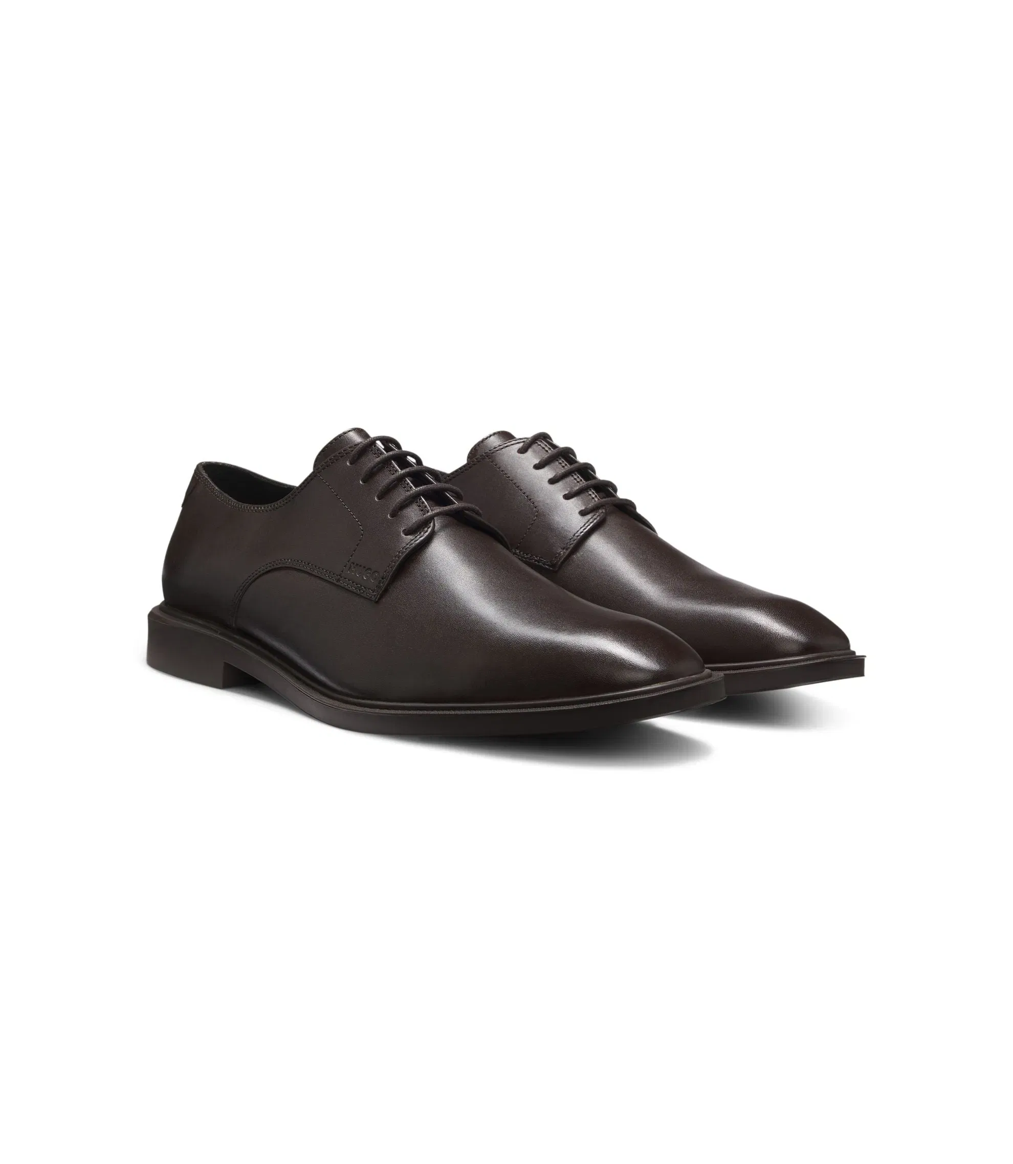 Hugo Embossed Logo Derby Shoes In Leather Dark Brown Dark Brown