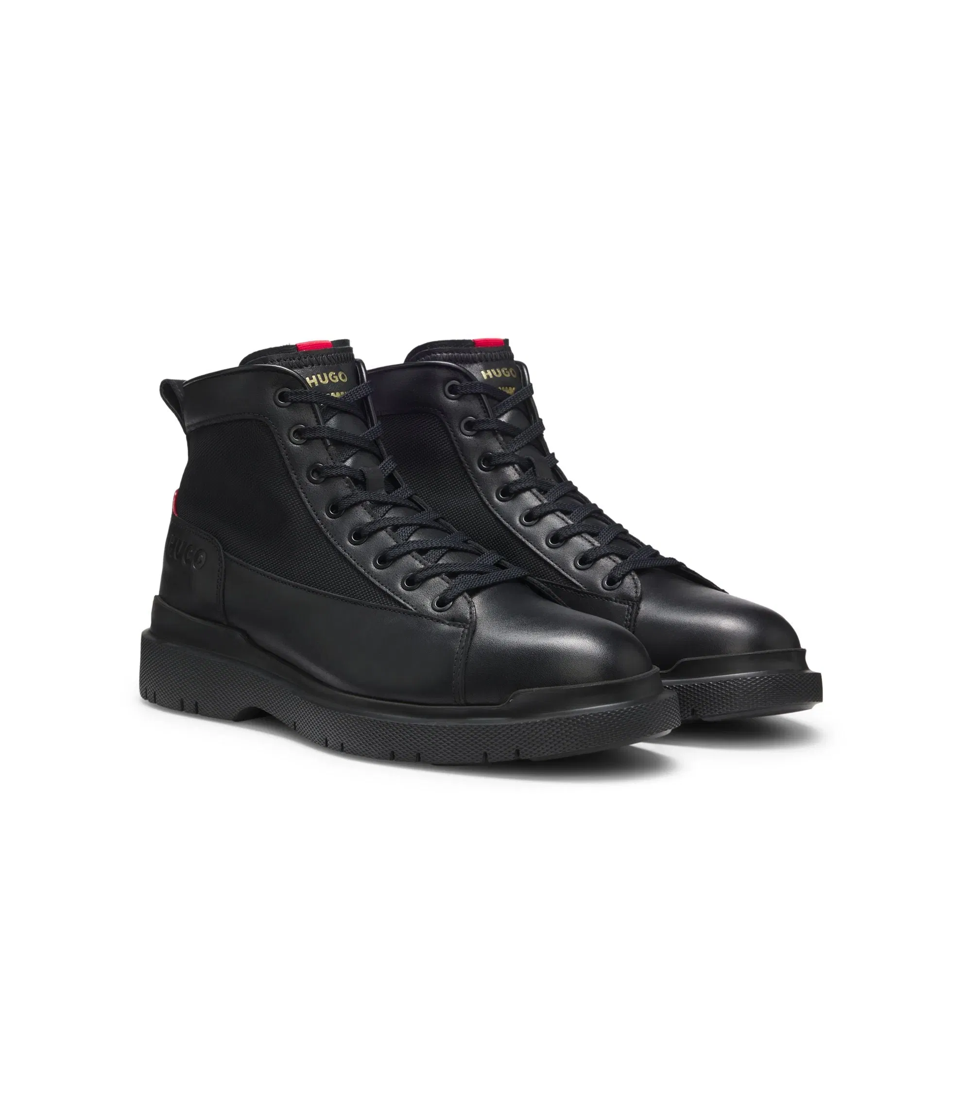 Hugo Half Boots In Leather With Textured Panels Black Black