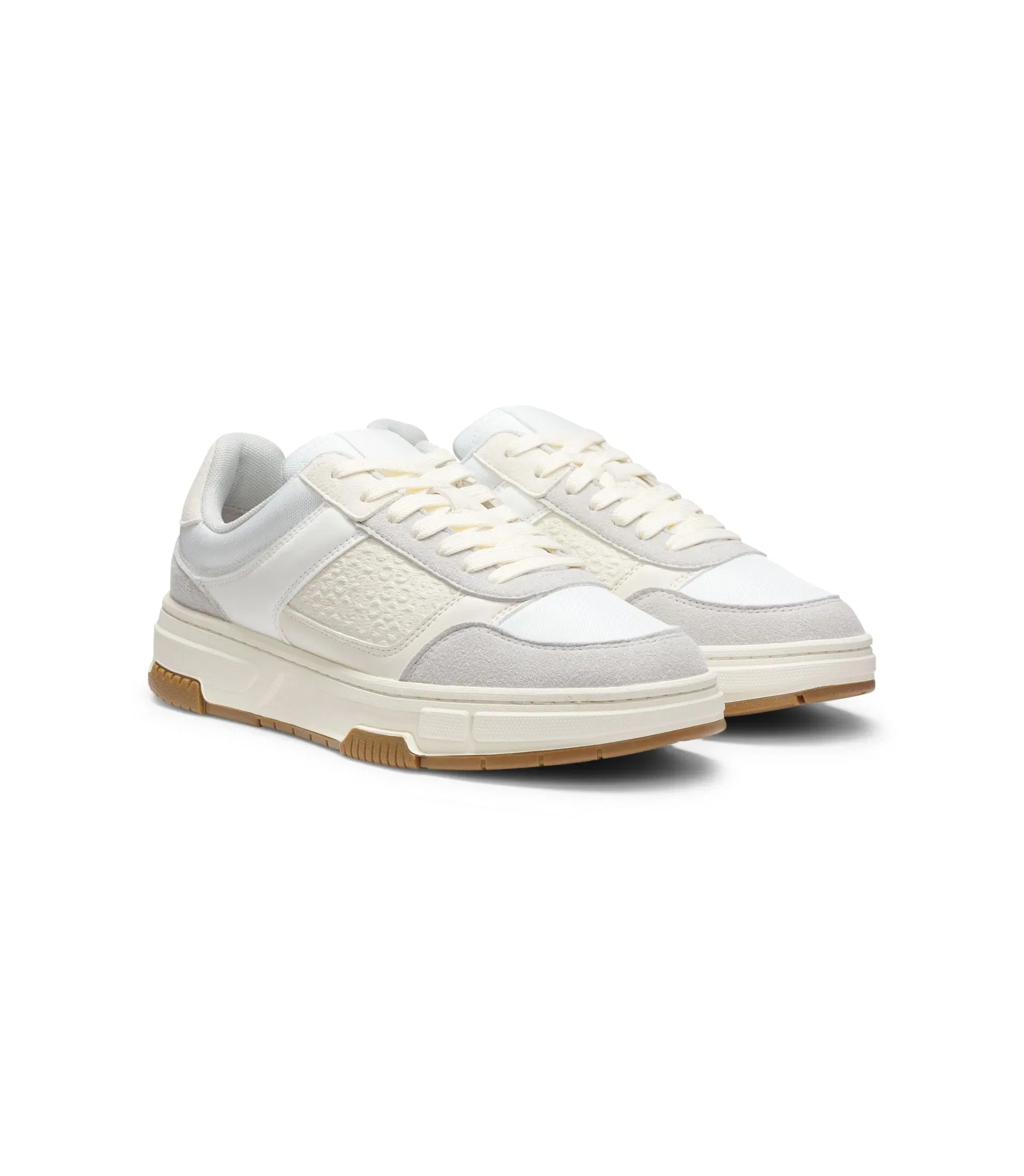 Hugo Lace Up Trainers With Monogram Detailing White White