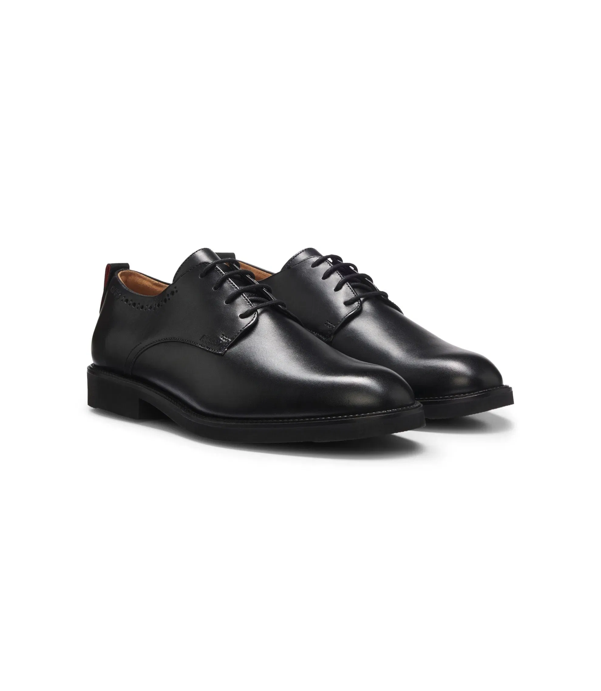 Hugo Leather Derby Shoes With Brogue Detailing Black Black